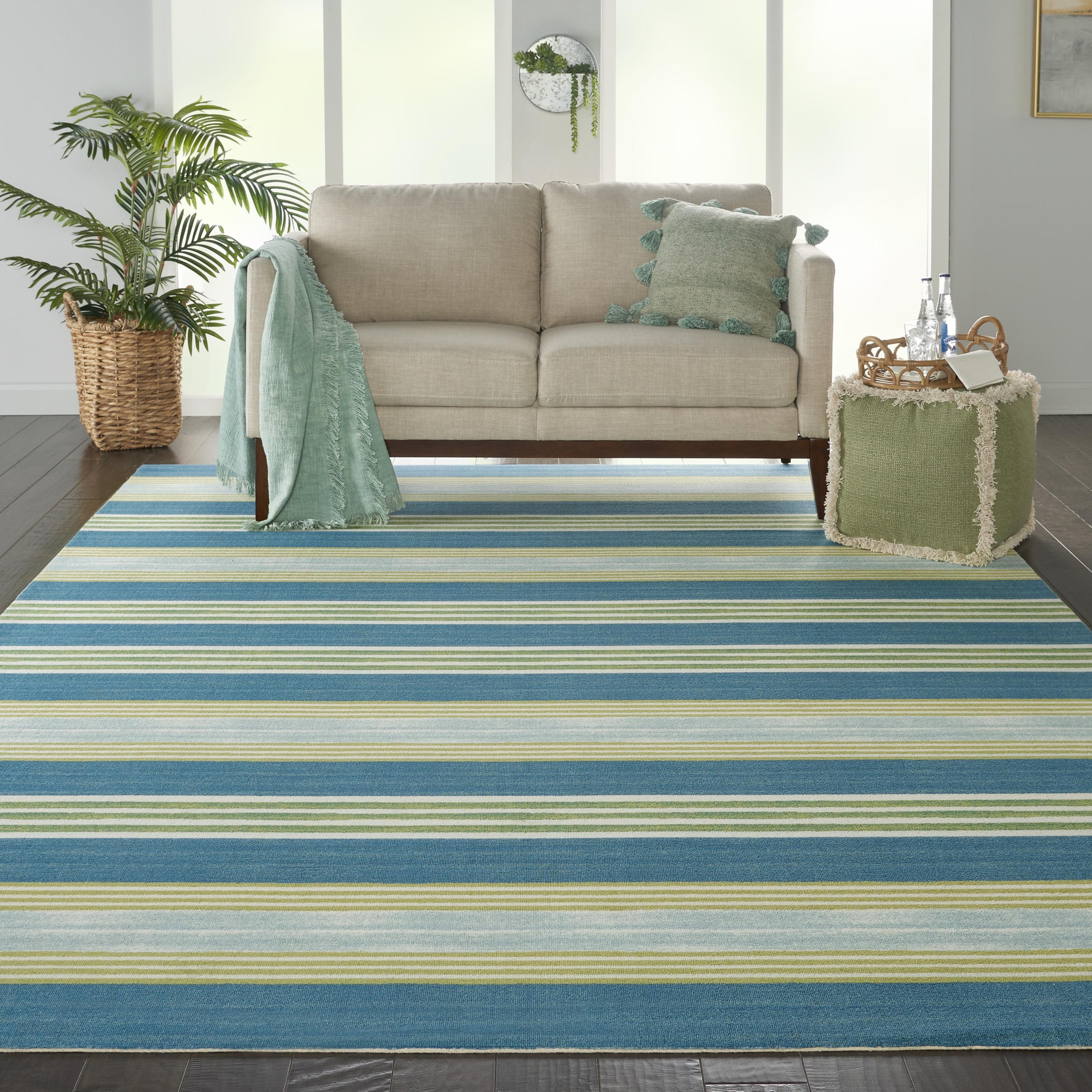 Waverly Green and Teal Striped 10' x 13' Indoor/Outdoor Rug