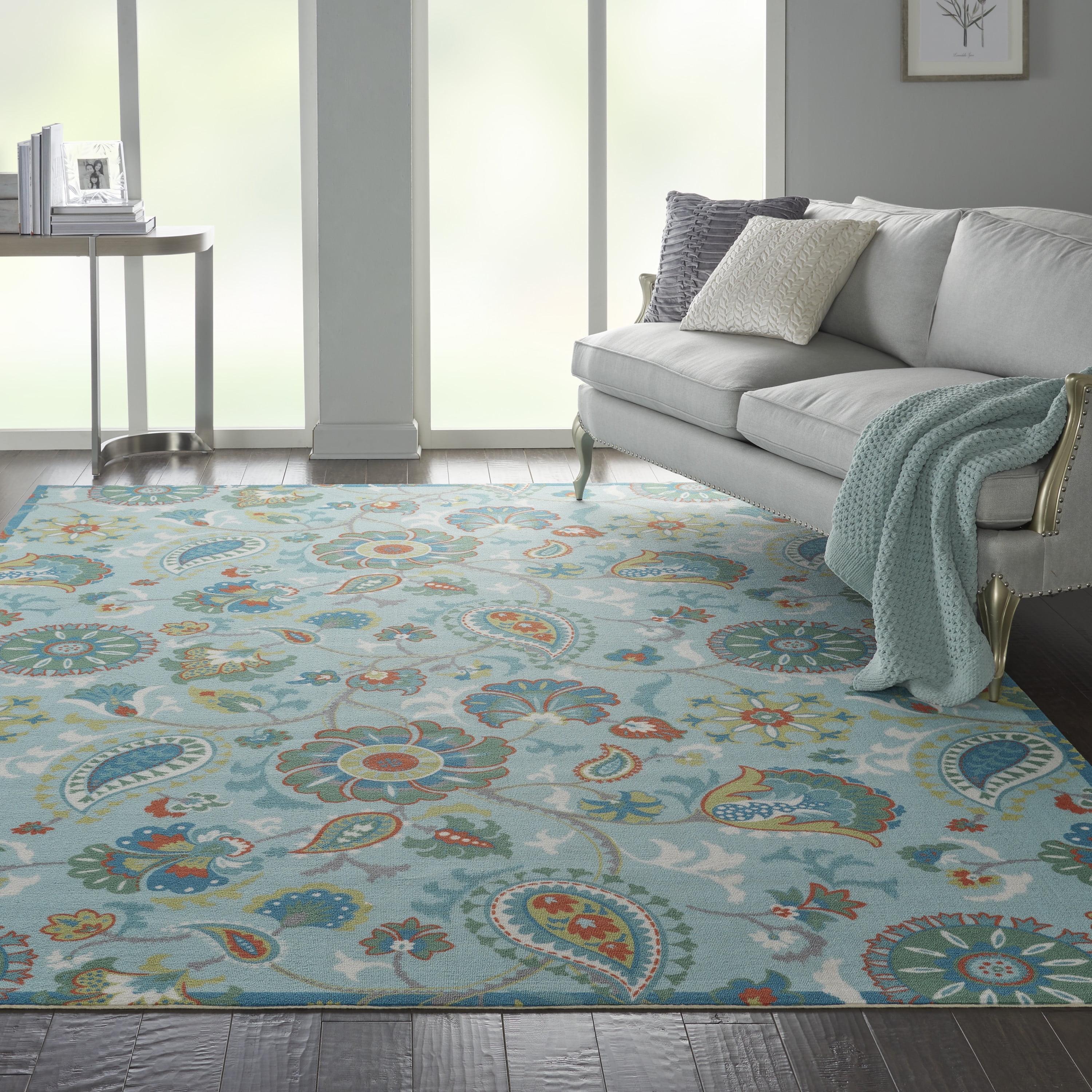 Light Blue Floral Synthetic Indoor/Outdoor Area Rug 7'9" x 10'10"