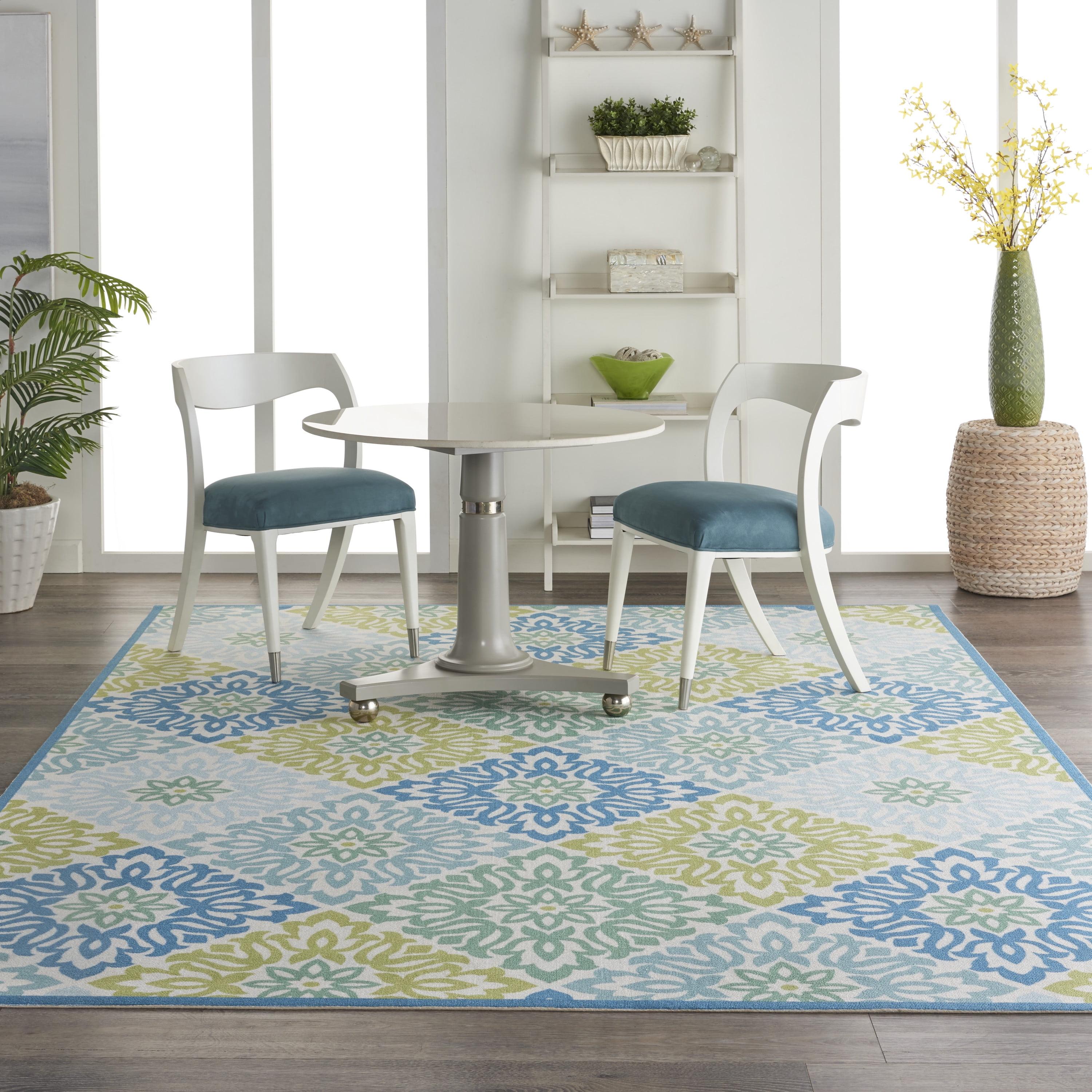 Blue Floral Synthetic 10' x 14' Rectangular Area Rug