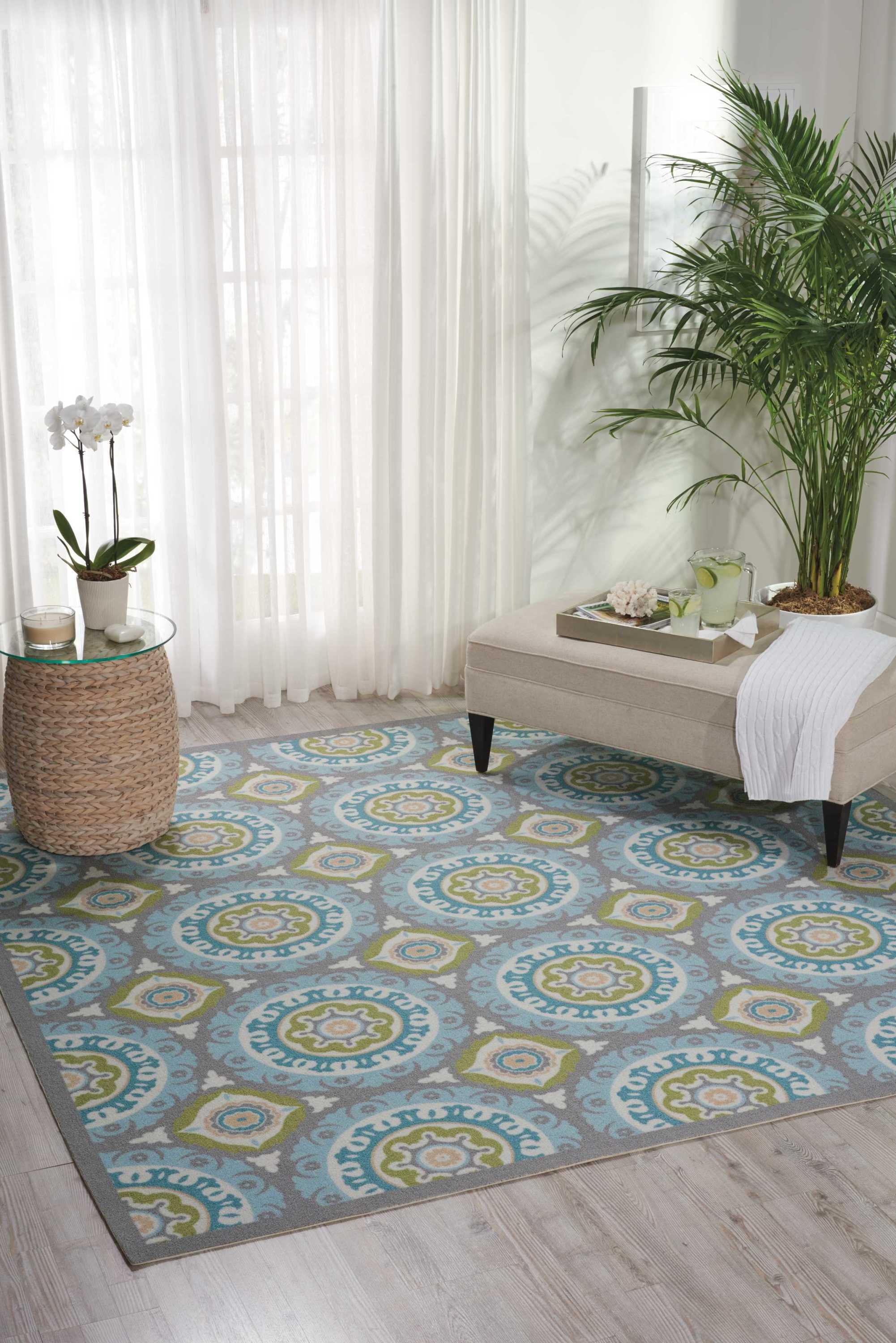 Waverly Sun & Shade "Solar Flair" Jade Indoor/Outdoor Area Rug by Nourison SND16 6'6" x 6'6"