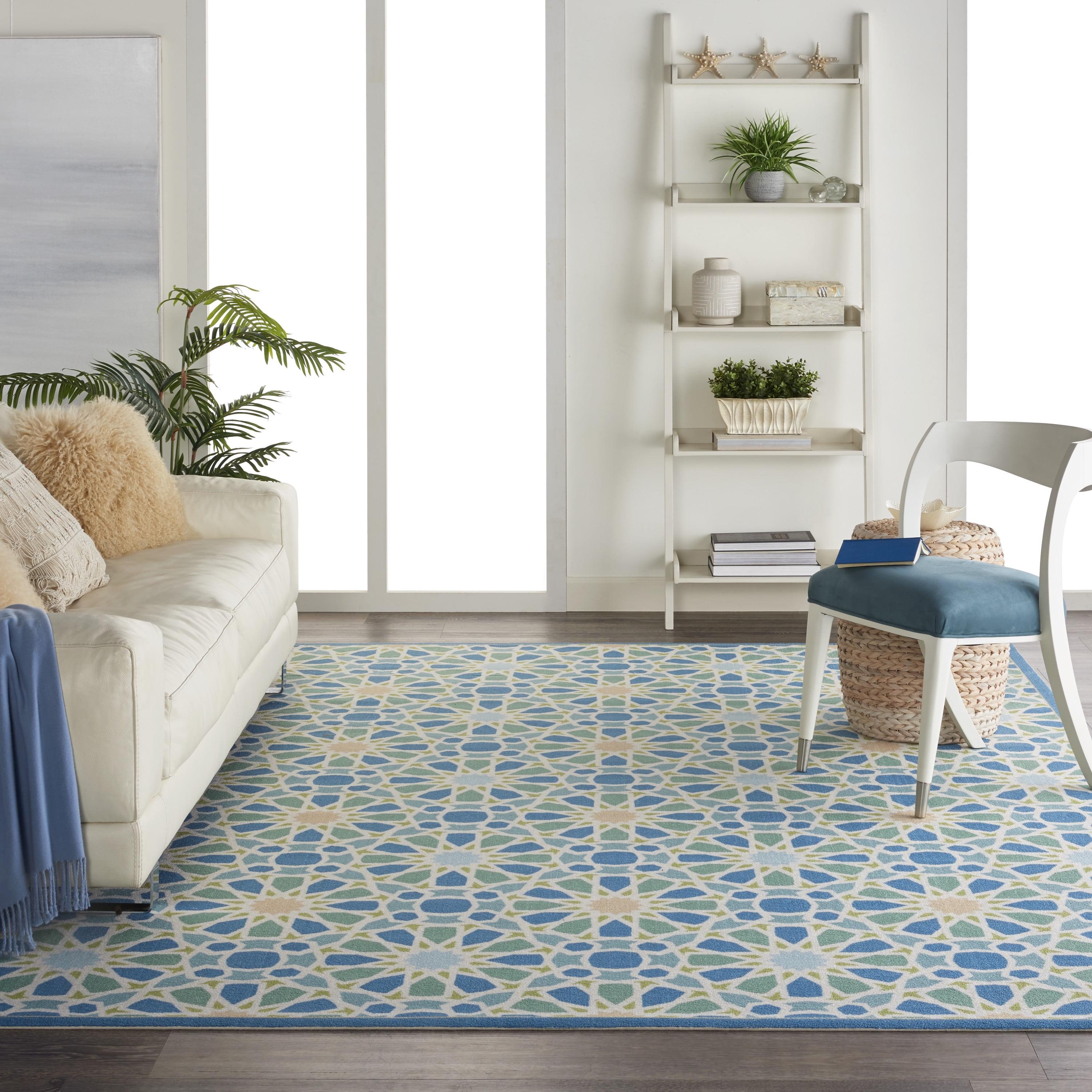 Porcelain Blue and Green Moroccan Tile 10' x 13' Area Rug