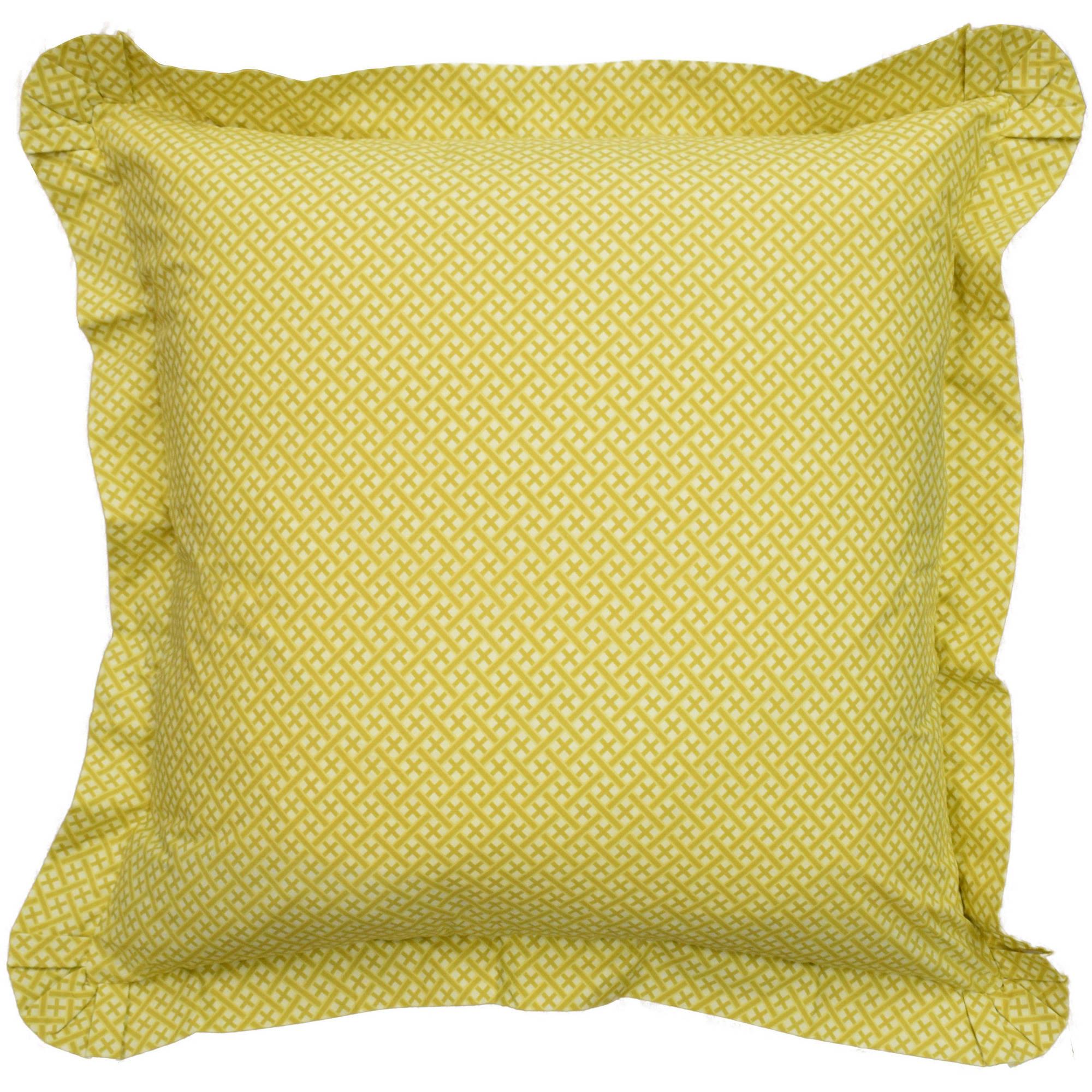 Golden Neutral Crosshatch Cotton Euro Sham with Navy Trim