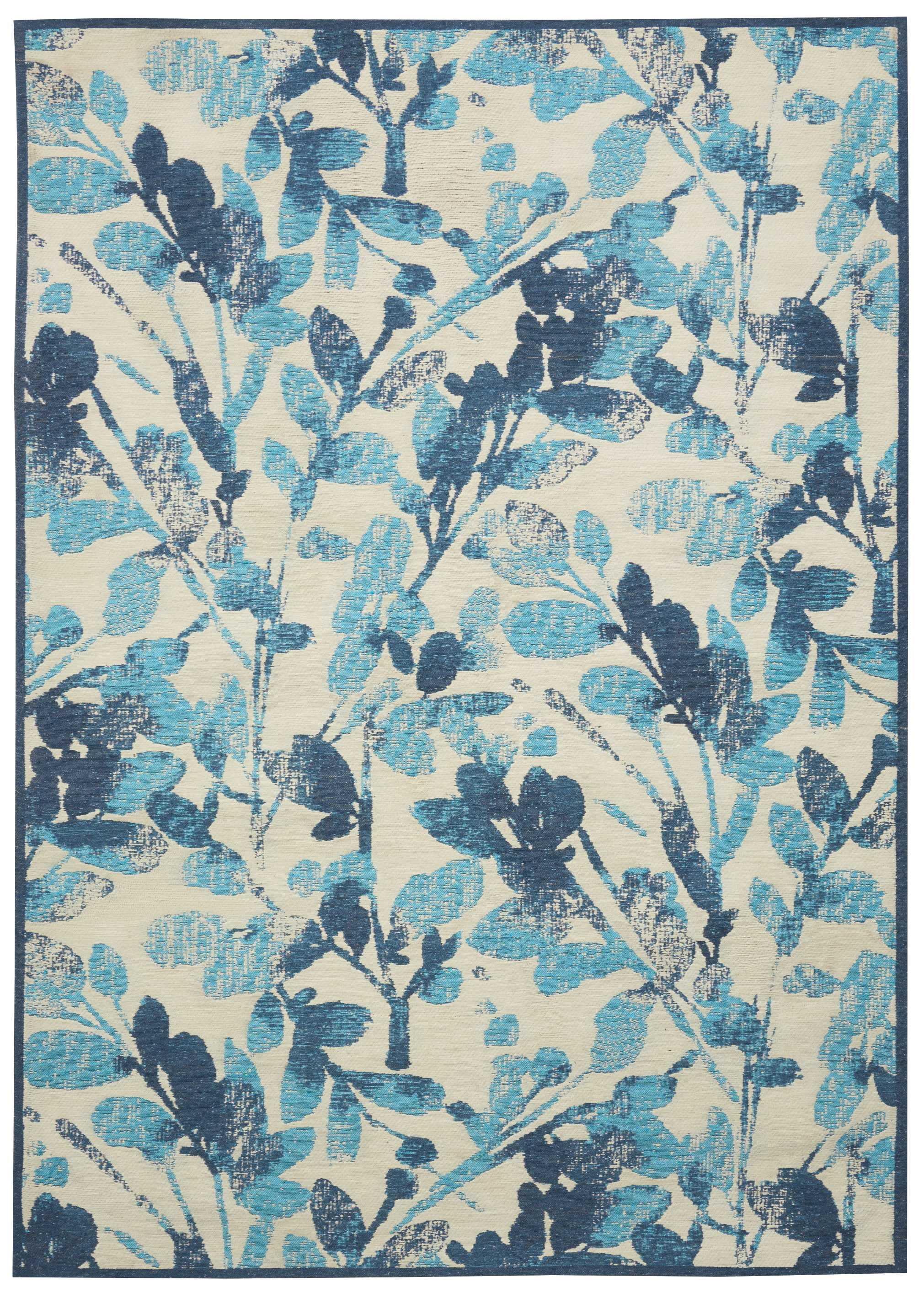 Indigo Floral Cotton Synthetic Rectangular Area Rug