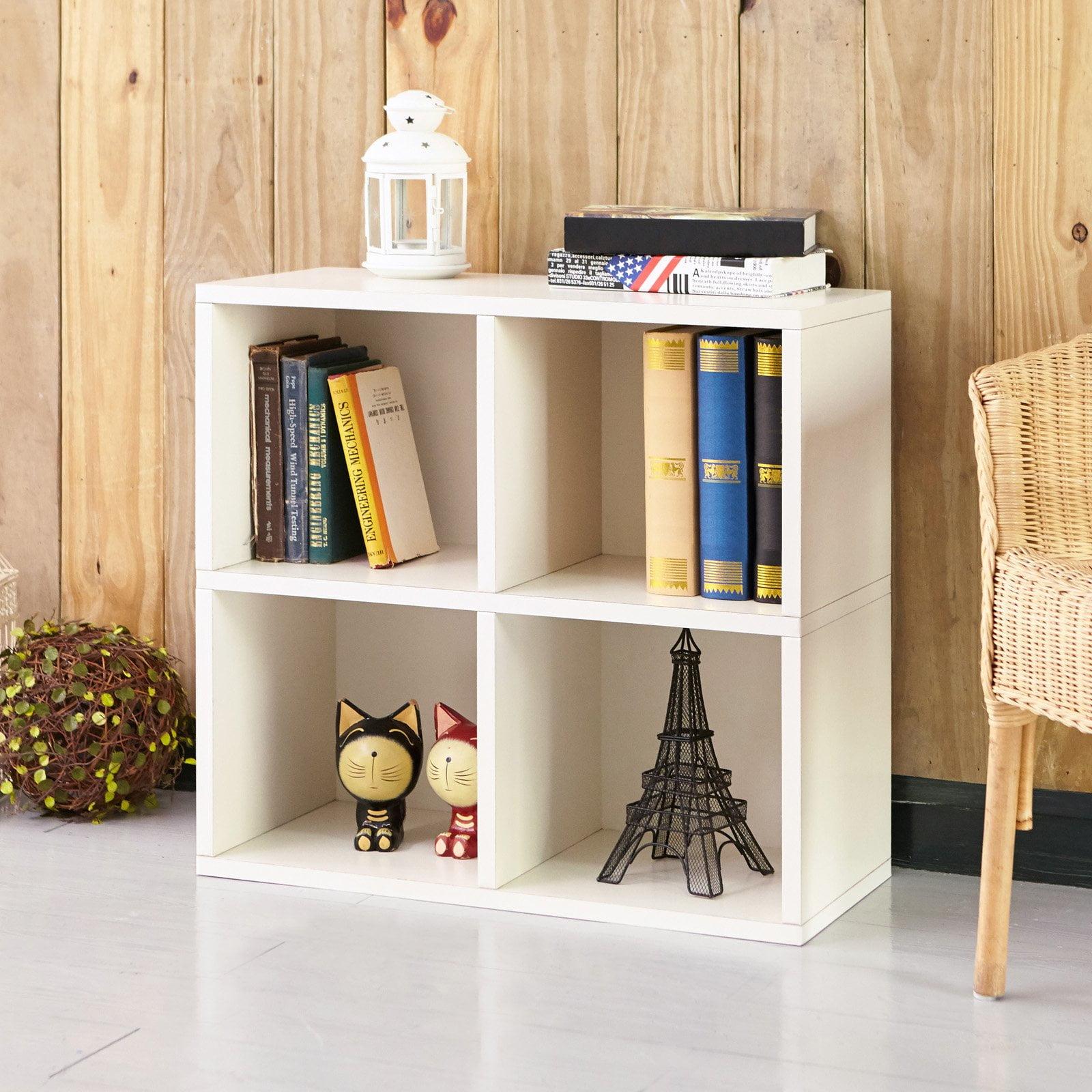 Eco-Friendly White Stackable 4-Cubby Organizer Bookshelf