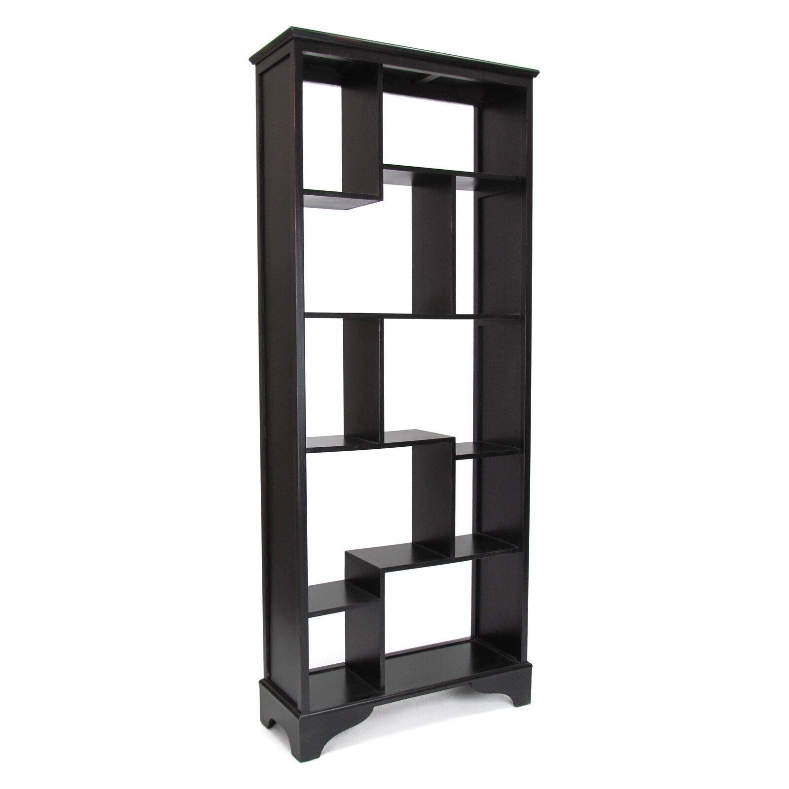 Vintage Black Wood Tiered Shelf with Geometric Cubes