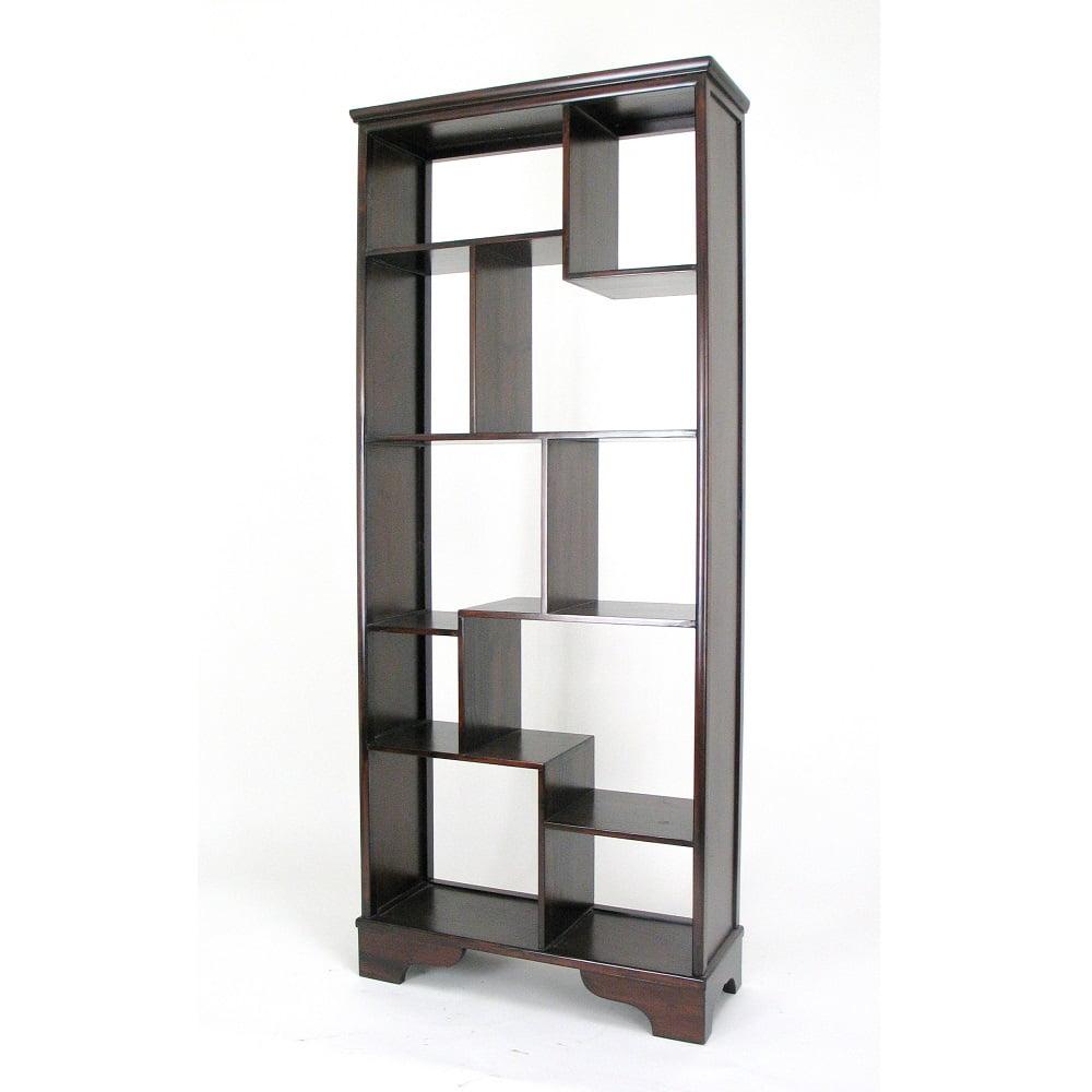 Tall Dark Brown Smooth Finish Wood Cube Shelf