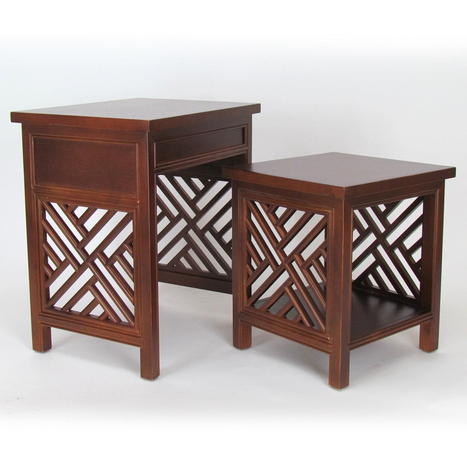 Latticework Basswood Nesting Side Tables in Brown