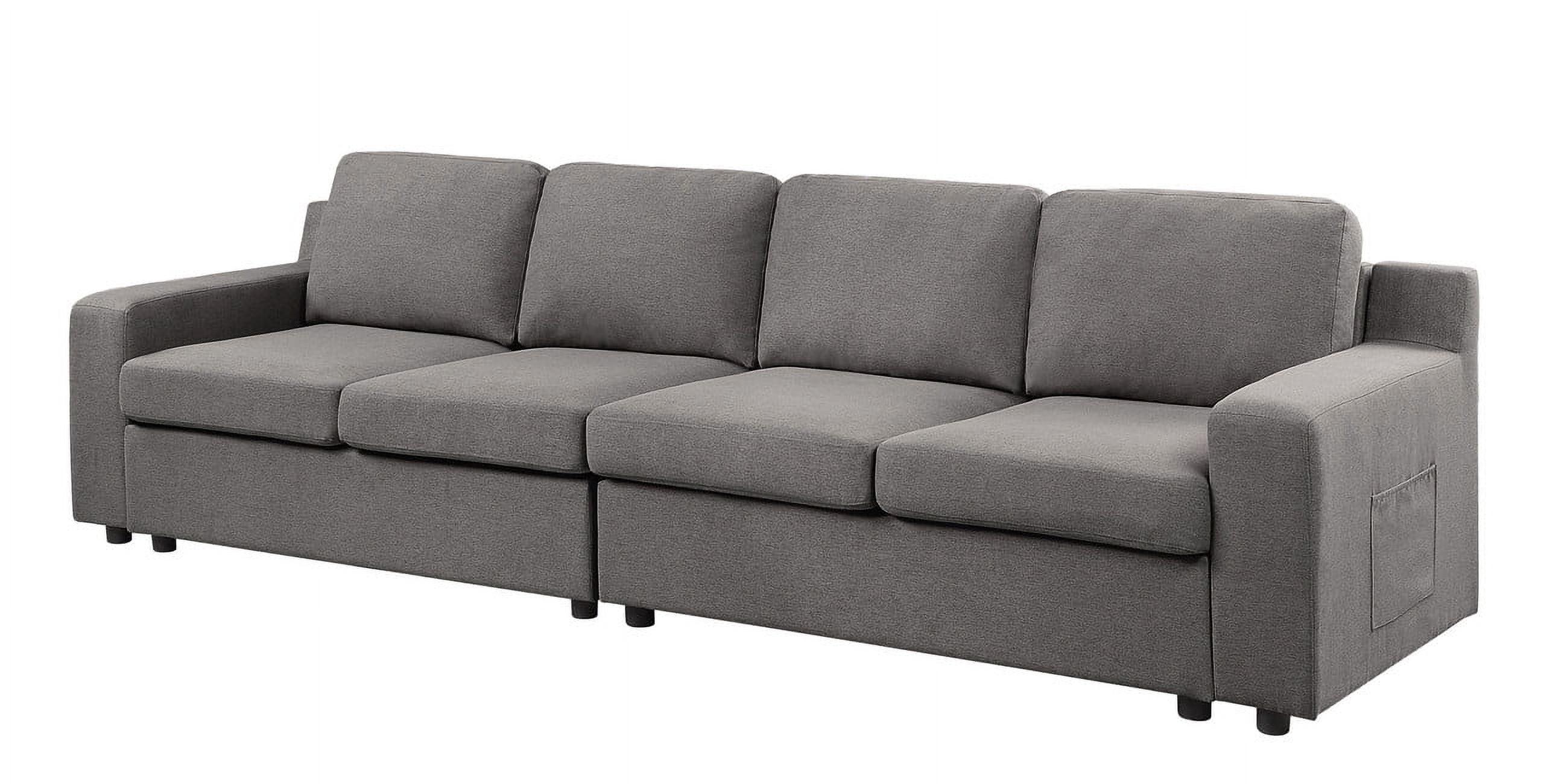 Waylon Gray Linen 4-Seater Sofa with Storage Pockets