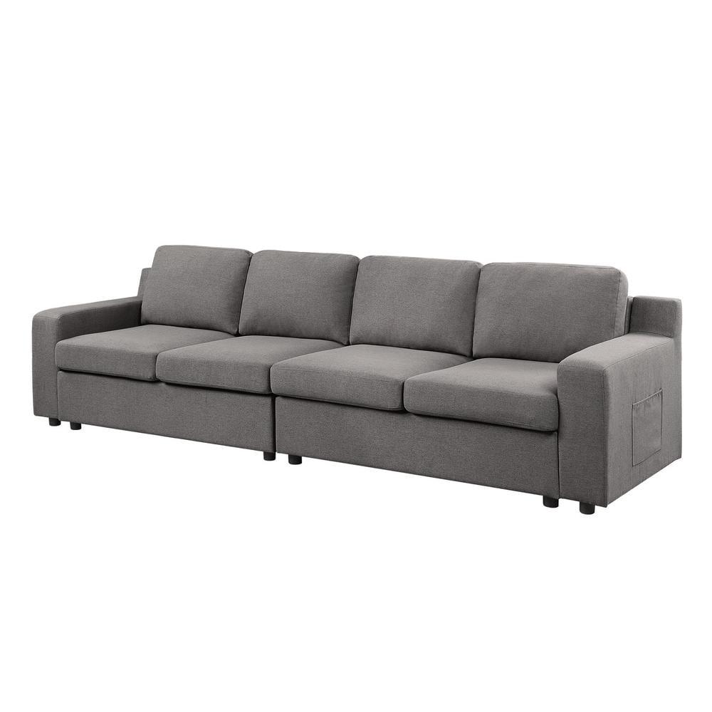 Waylon Gray Linen 4-Seater Sofa with Pockets