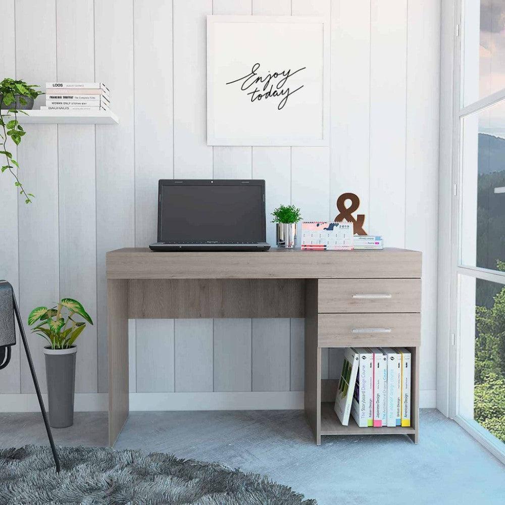 Light Gray Wood Computer Desk with Drawer and Shelf