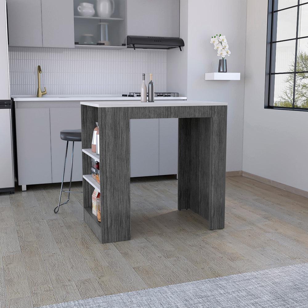 We Have Furniture Kitchen Island Doyle,Kitchen Island, Smokey Oak / Ibiza Marble