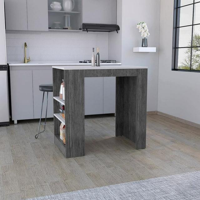 We Have Furniture Kitchen Island Doyle,Kitchen Island, Smokey Oak / Ibiza Marble