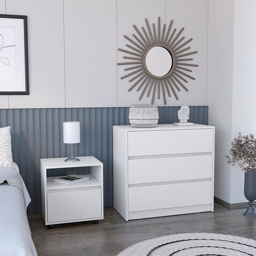 Milford White 2-Piece Modern Bedroom Set with Nightstand and Dresser