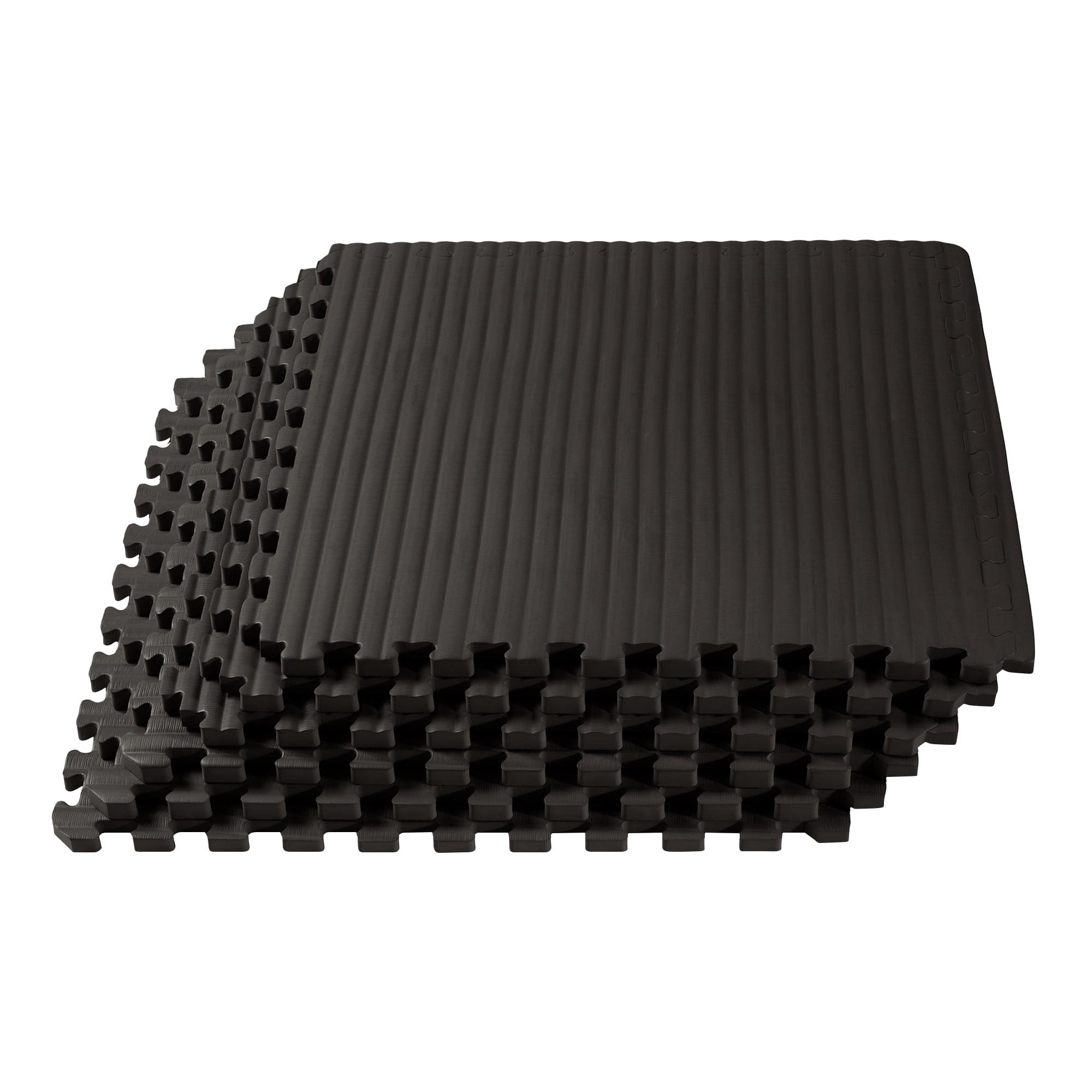 Black EVA Foam Interlocking Exercise Mat Tiles, 24 x 24 Inch