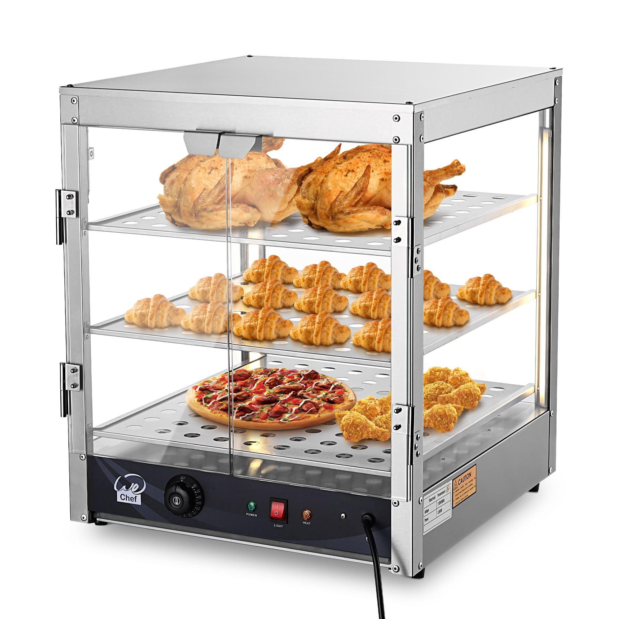 WeChef 20" Commercial Countertop Food 3-Tier Pizza Warmer with LED Adjustable Lighting Food Heater Display Case Stainless Steel for Buffet Restaurant Pizza Display Case