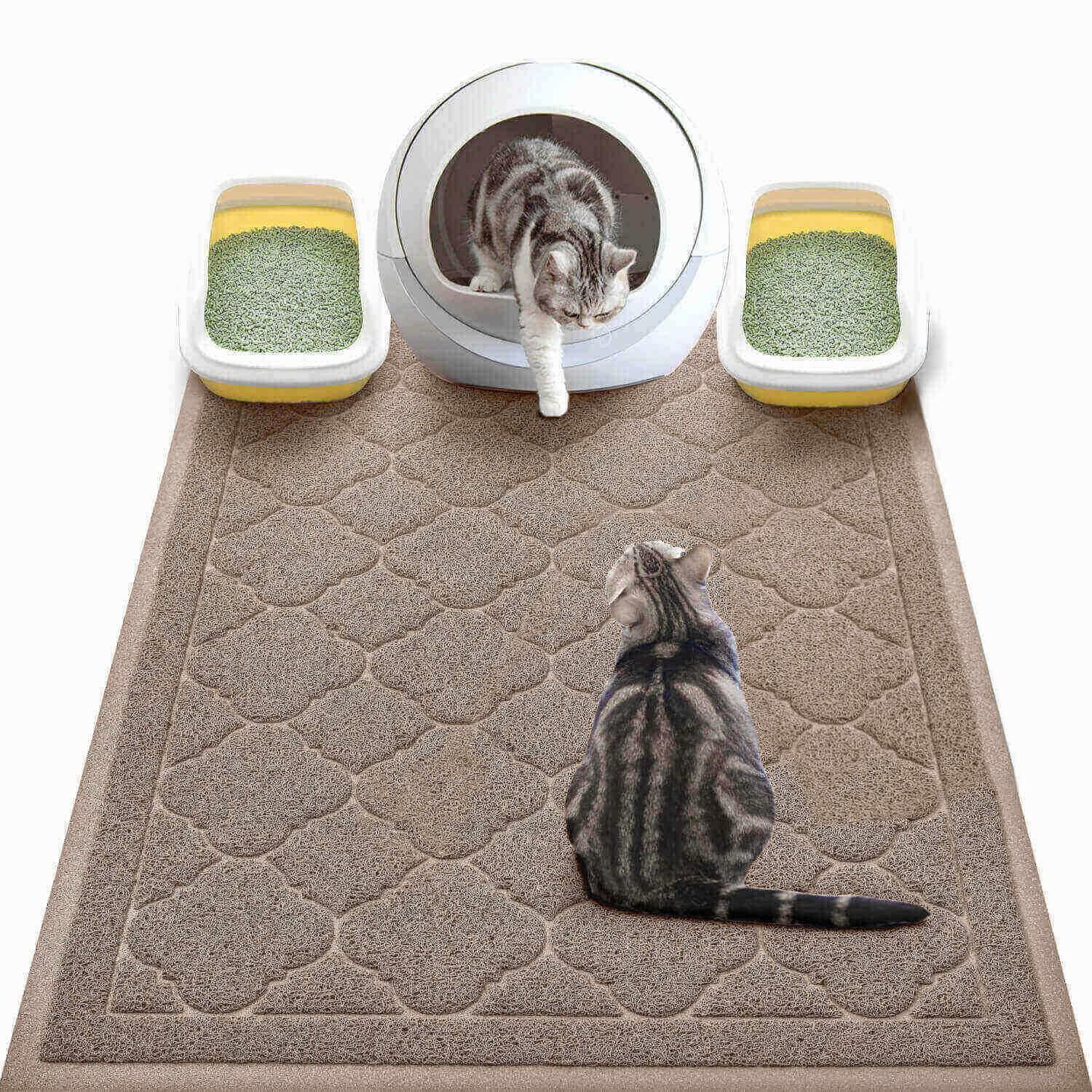WePet Jumbo Cat Litter Mat, Kitty Litter Trapping Mess Mat Soft PVC Rug, 47" x 36", Champagne