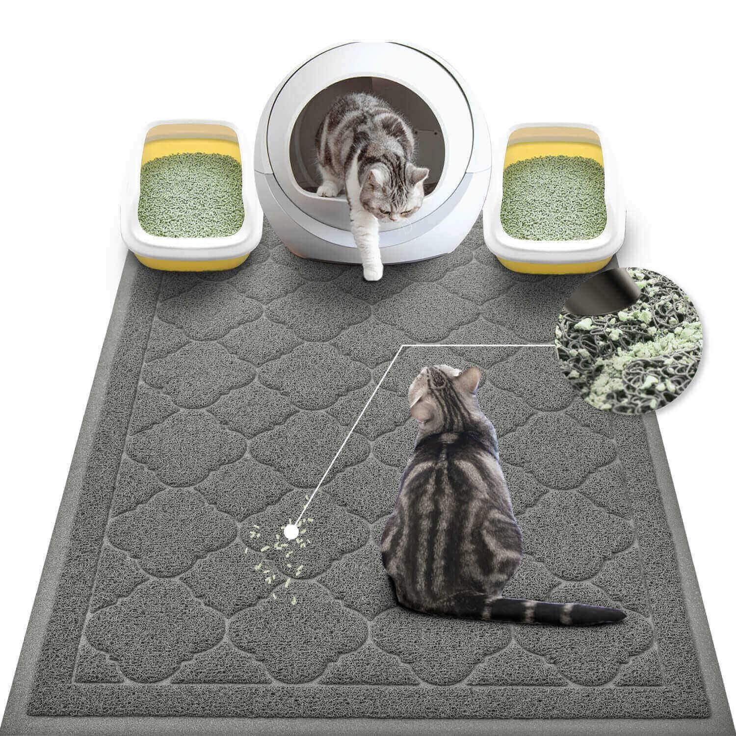 XXL Gray PVC Cat Litter Trapping Mat, 47 x 36 Inch