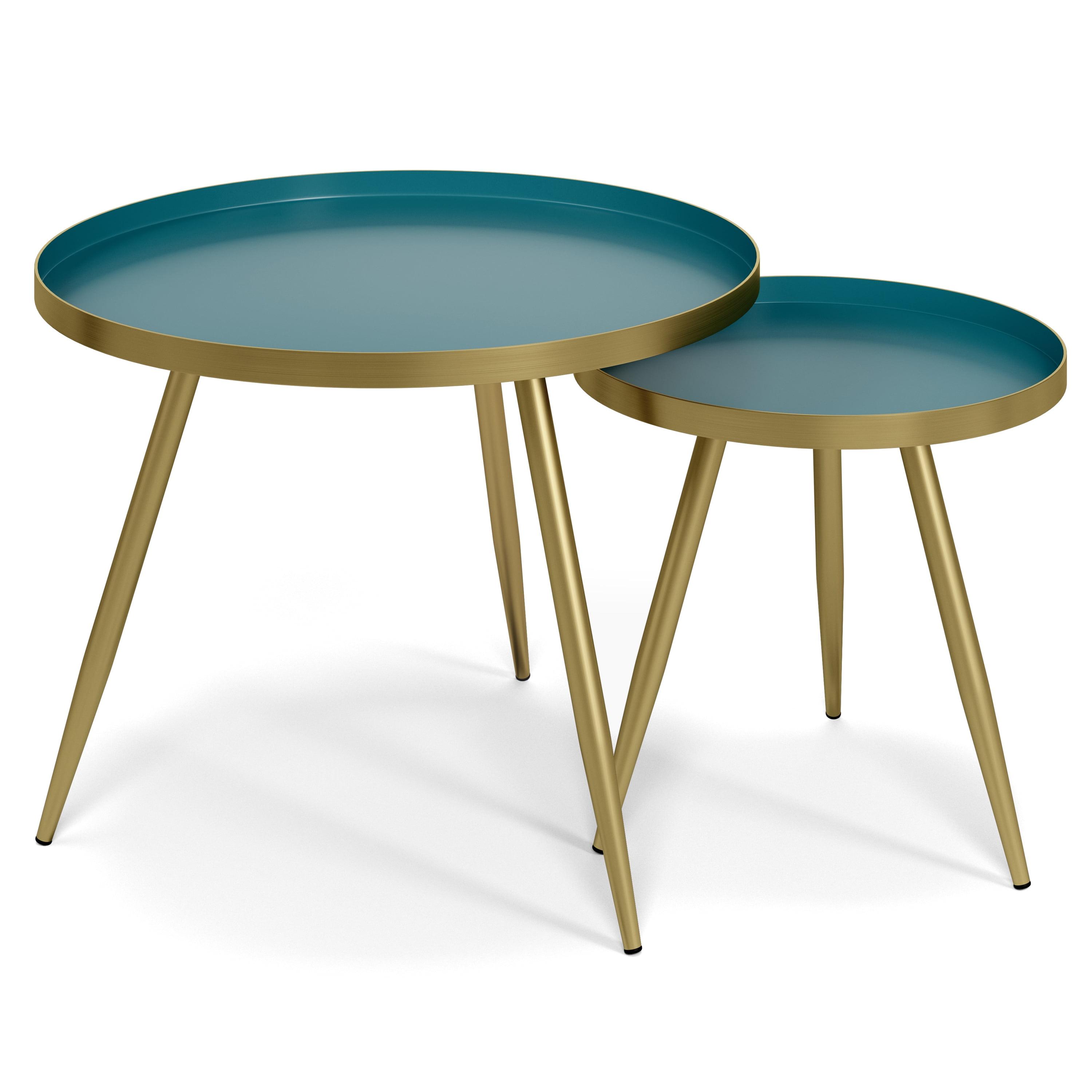 Weaton Teal and Brass Round Metal Nesting Tables