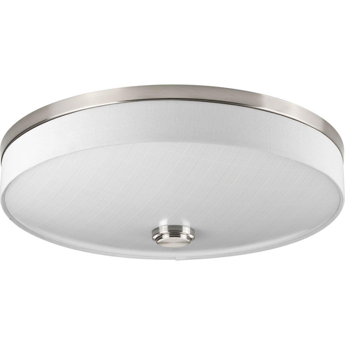 Progress Lighting, Weaver Collection, 2-Light Flush Mount, Brushed Nickel, Linen Drum Shade