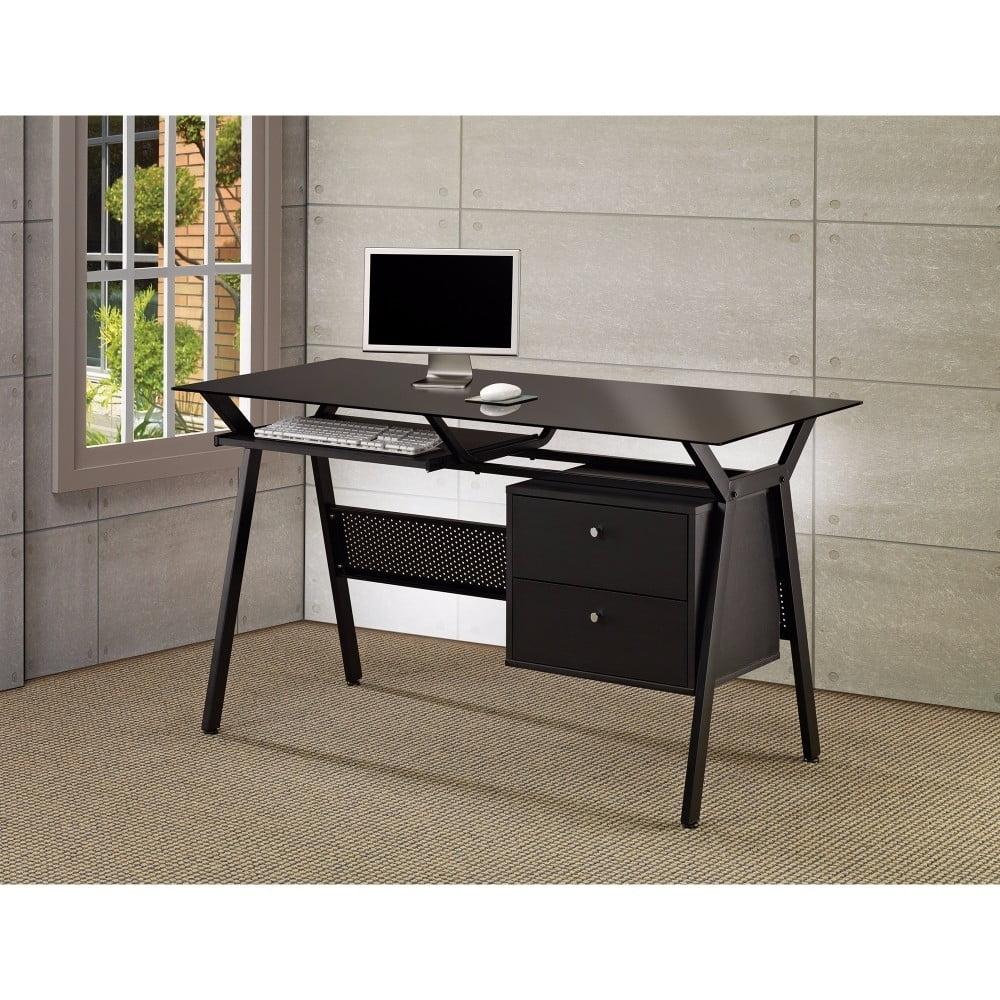 Weaving 2 Drawer Glass Top Computer Desk with Keyboard Tray Black - Coaster: 55" Office Workstation