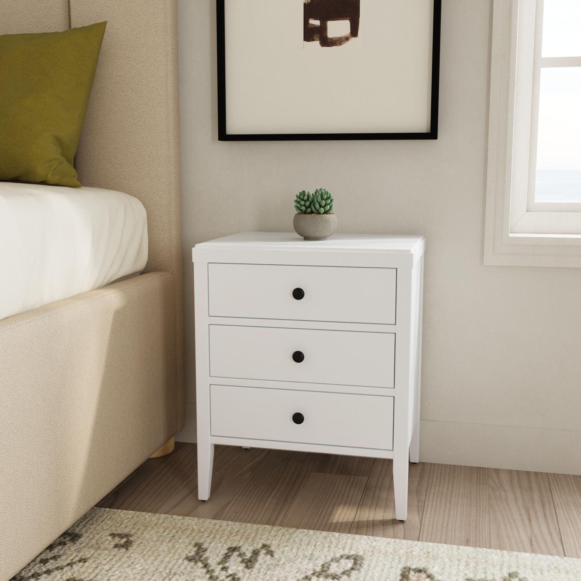 Webb White Acacia Wood 3-Drawer Nightstand