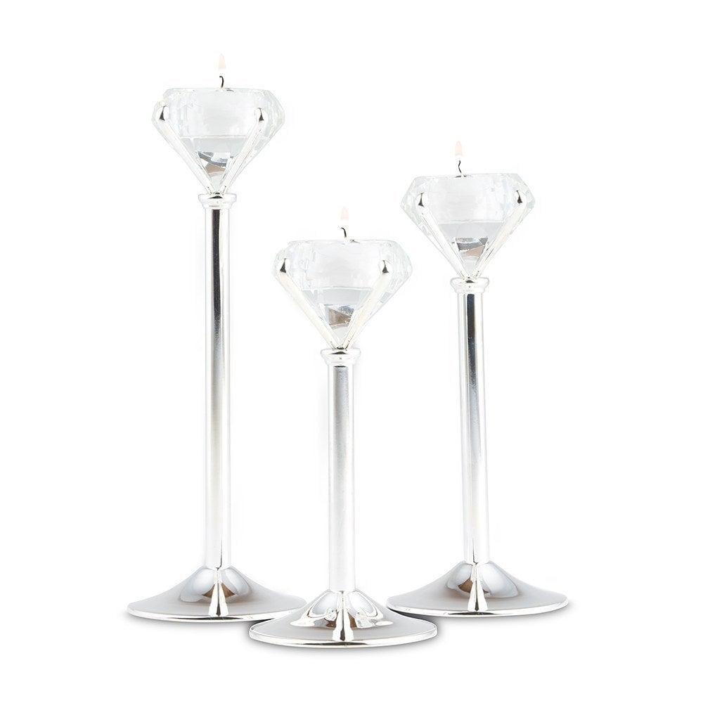 Silver Diamond Shaped Tealight Holders Set of 3