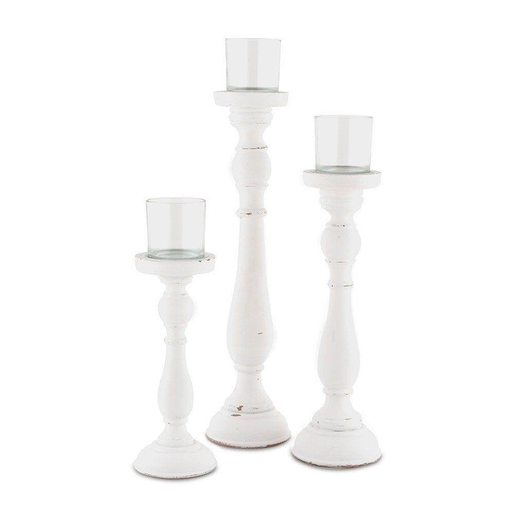 Elegant Shabby Chic White Glass Votive Candle Holders, Set of 3