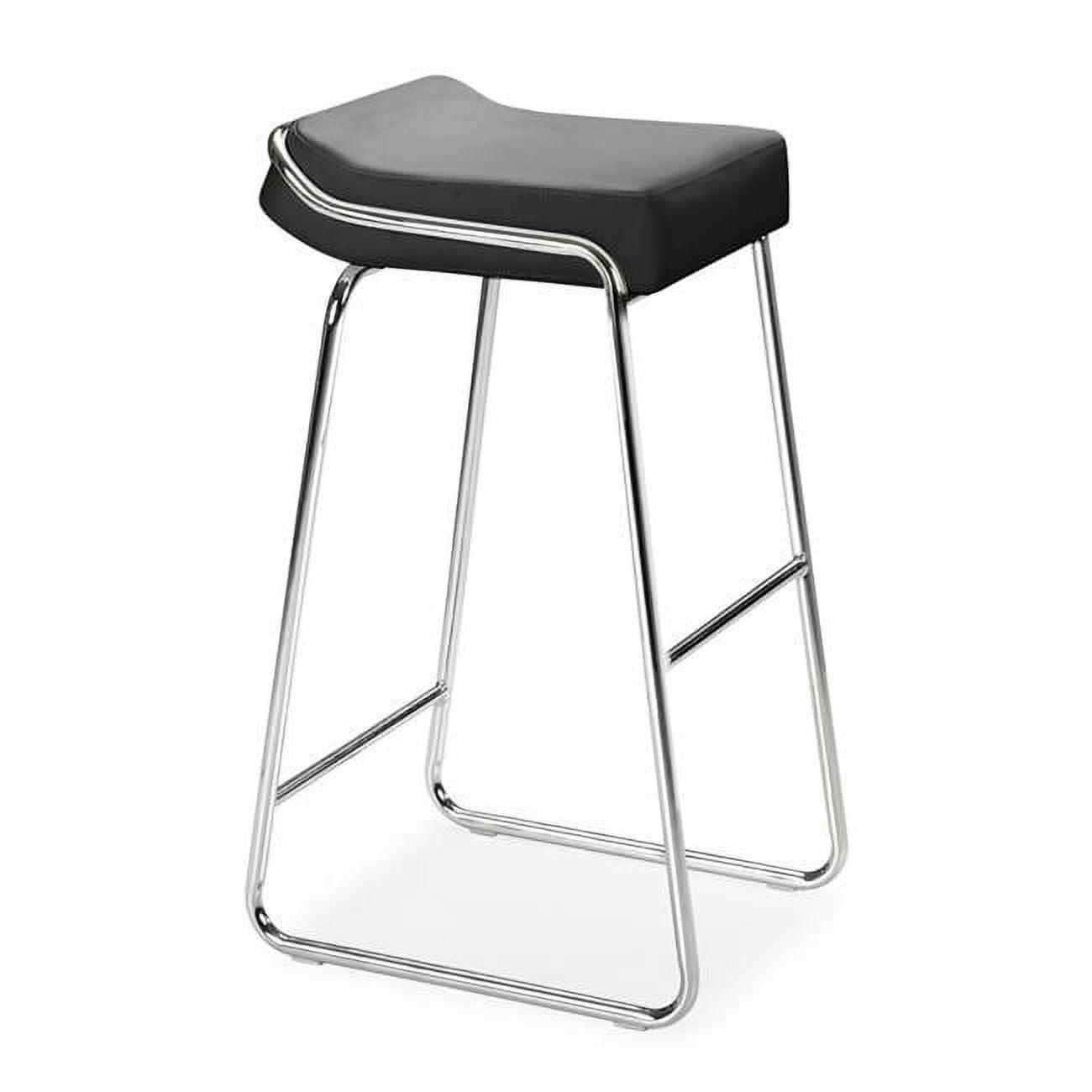 Contemporary Wedge 33" Black Leather Bar Stool with Chrome Frame