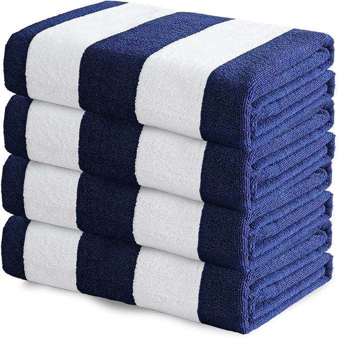 Wegitcs 4-Pack Large Cabana Stripe Beach Towels Set,Camping Towels (Ocean Blue, 30"x60")