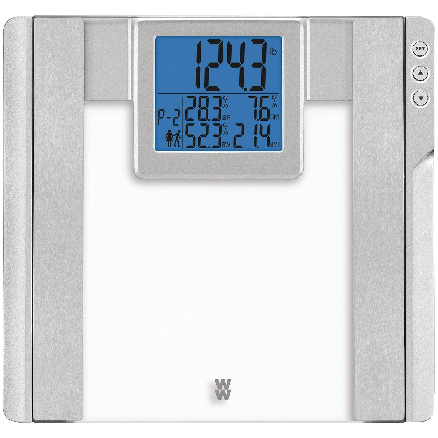 Glass Body Analysis Scale Clear with Silver Accents - Weight Watchers: Digital, Wireless, BMI & Bone Mass Display, Adult Use