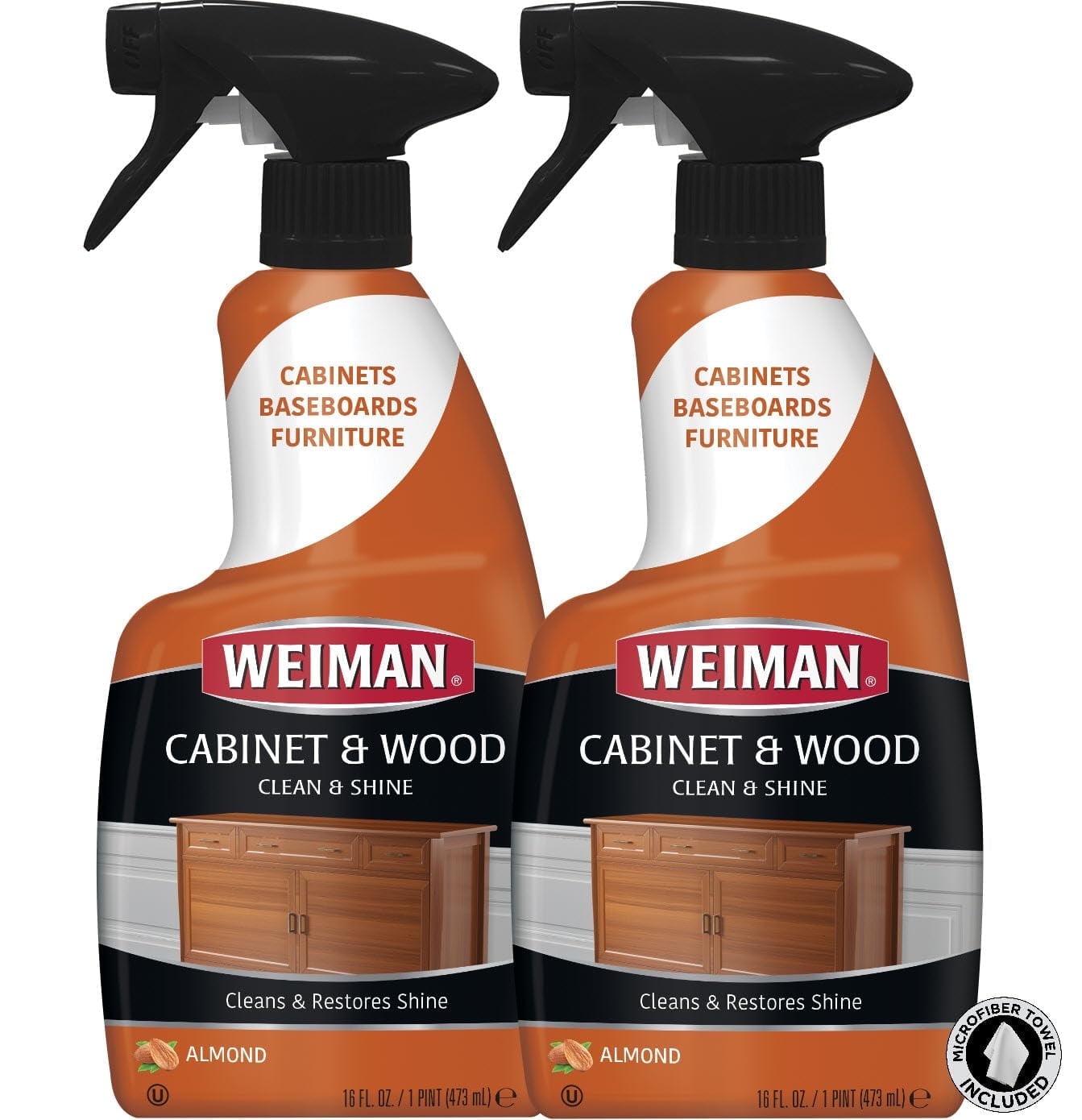 Weiman Liquid Wood Cleaner & Polish, Almond Scent, 16 Fluid Ounce, 2 Count w/ Microfiber Towel