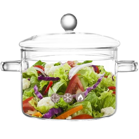 Ghojet Glass Saucepan with Lid 50oz Glass Cooking Pot Non-Stick Stovetop Saucepan Heat Resistant Glass Cookware Pot High Borosilicate Glass Stovetop Pot Even Heating for Soup Sauce Stew