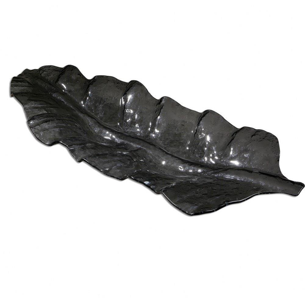 Smoked Dark Gray Leaf-Shaped Glass Tray