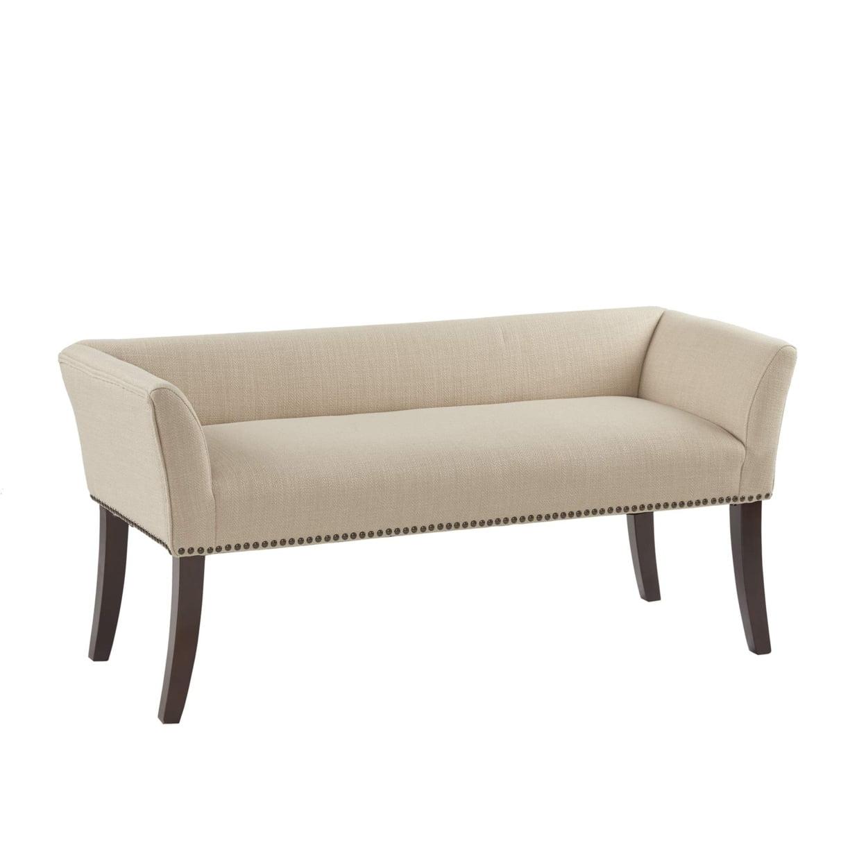 Morocco Wood Finish Cream Upholstered Accent Bench with Nailhead Trim