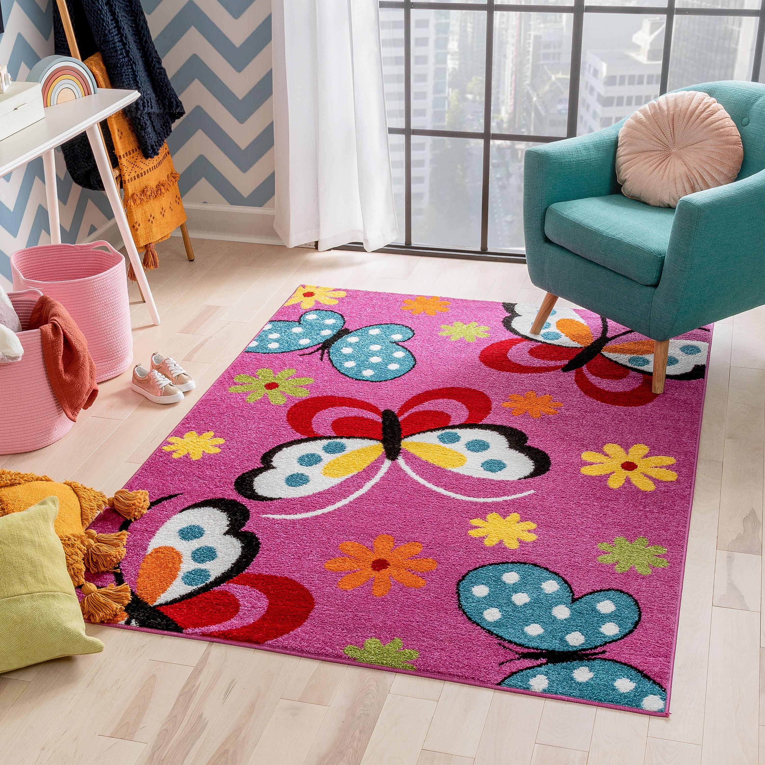 StarBright Pink Geometric Butterfly Kids Area Rug 3'3" x 5'