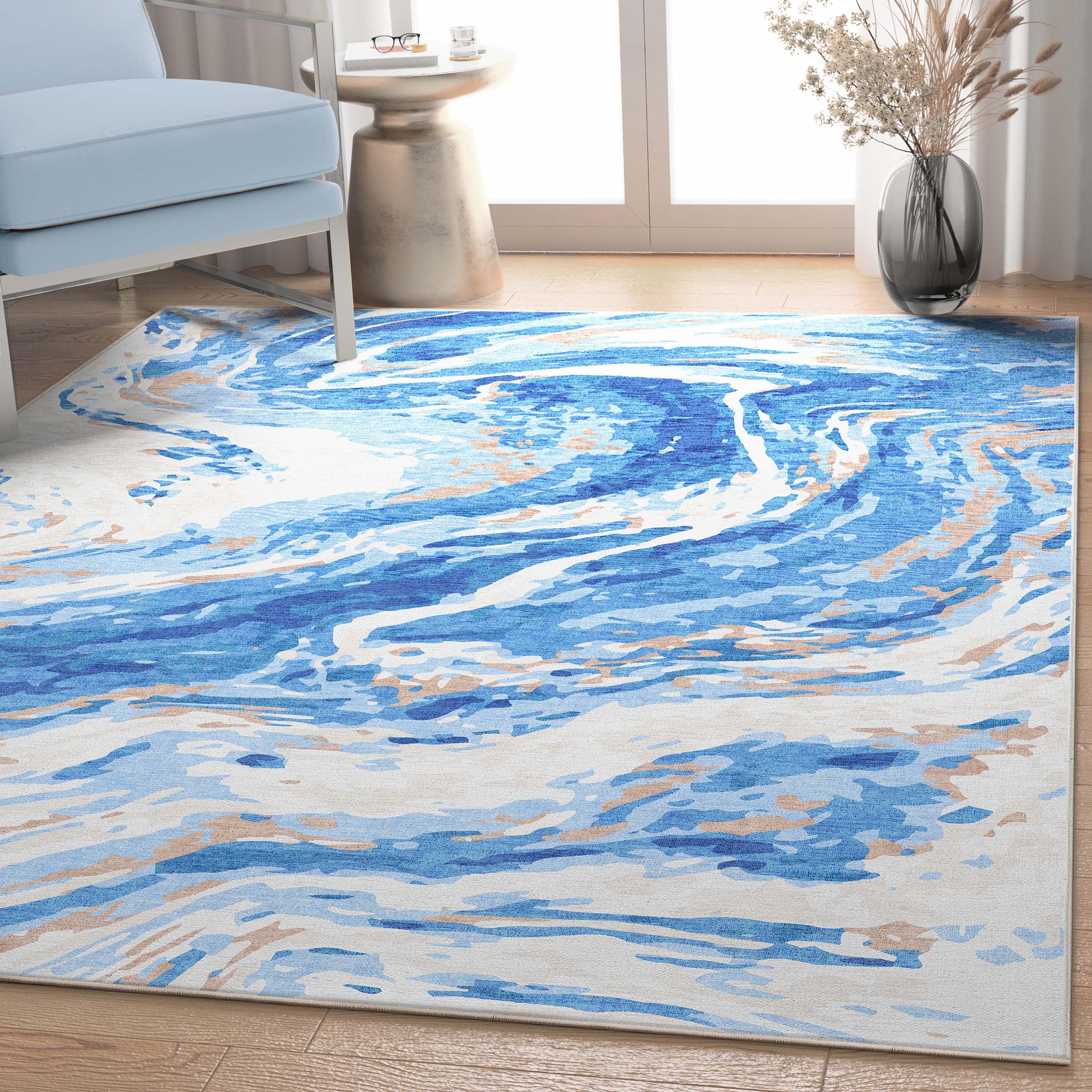 Apollo Abstract Marble-Inspired Blue Synthetic 7'7" x 9'10" Area Rug