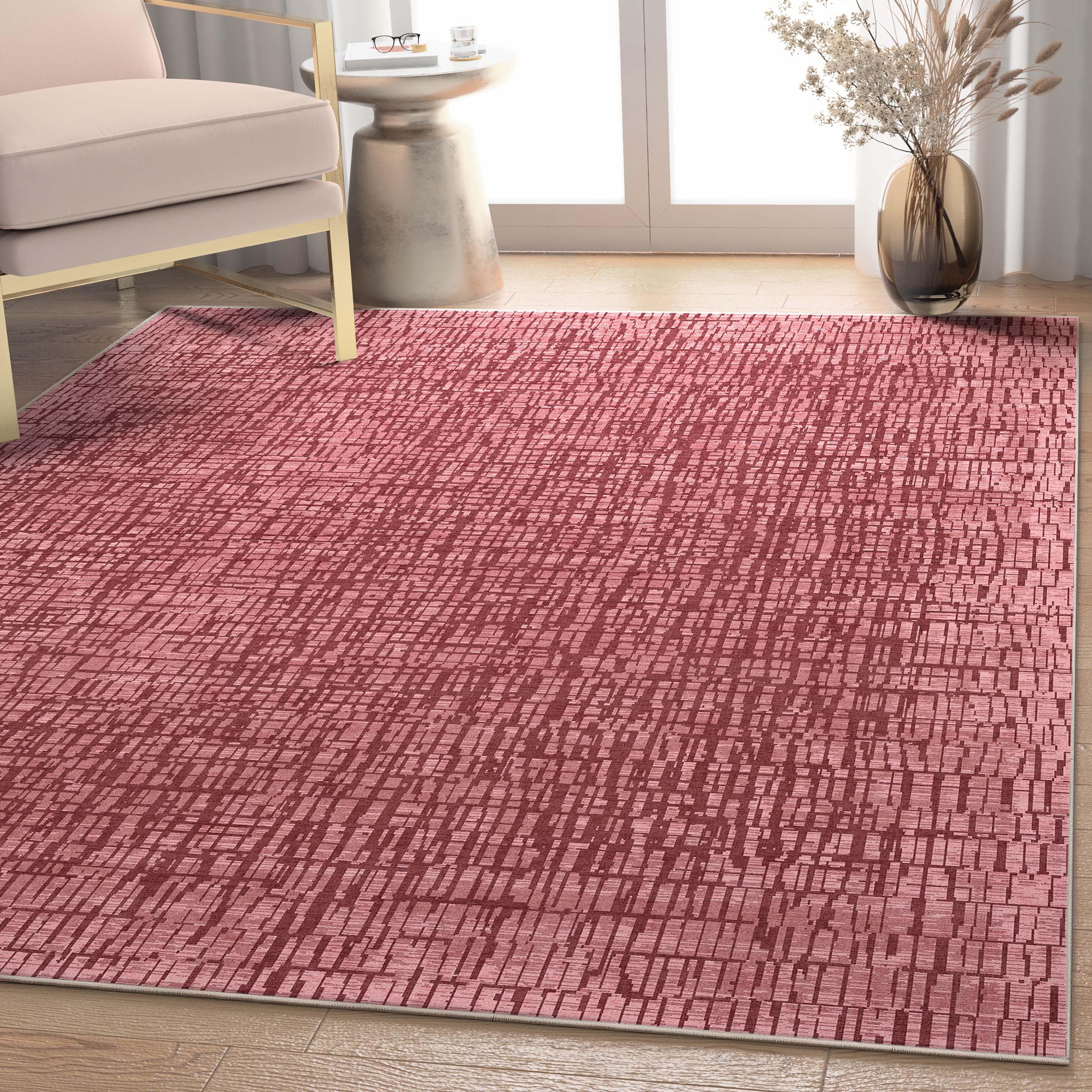 Red Abstract Synthetic Flat-Weave 5'3" x 7'3" Area Rug