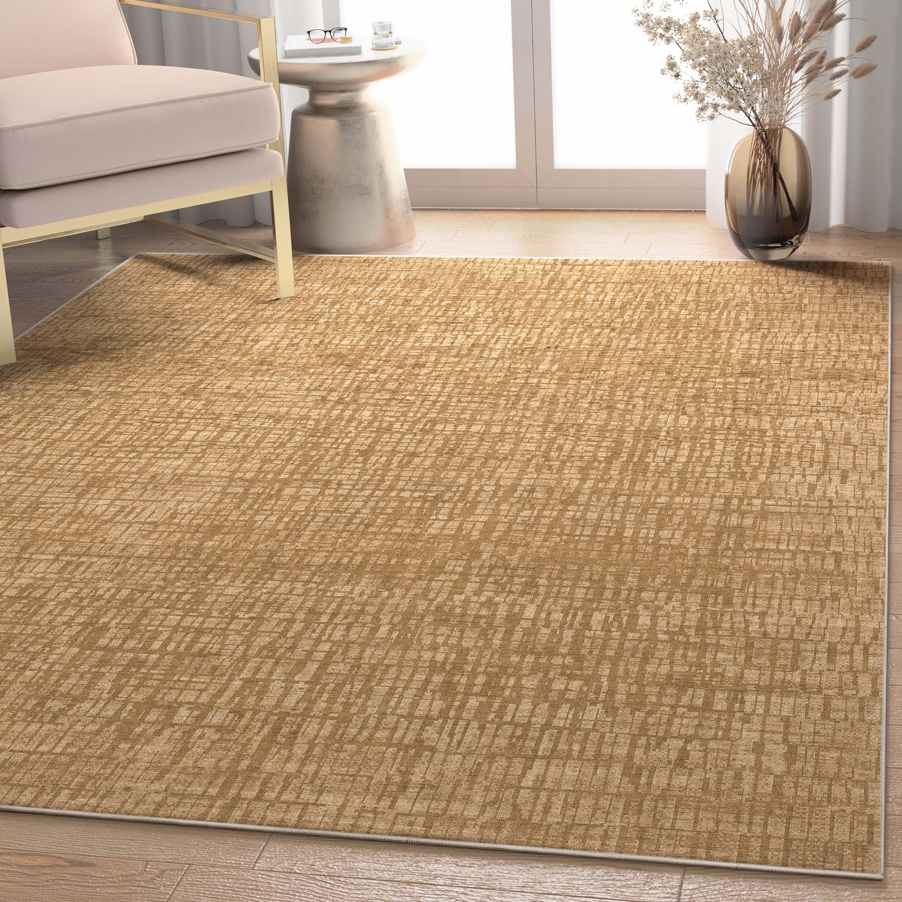 Yellow Abstract Flat-Weave Synthetic 5'3" x 7'3" Area Rug