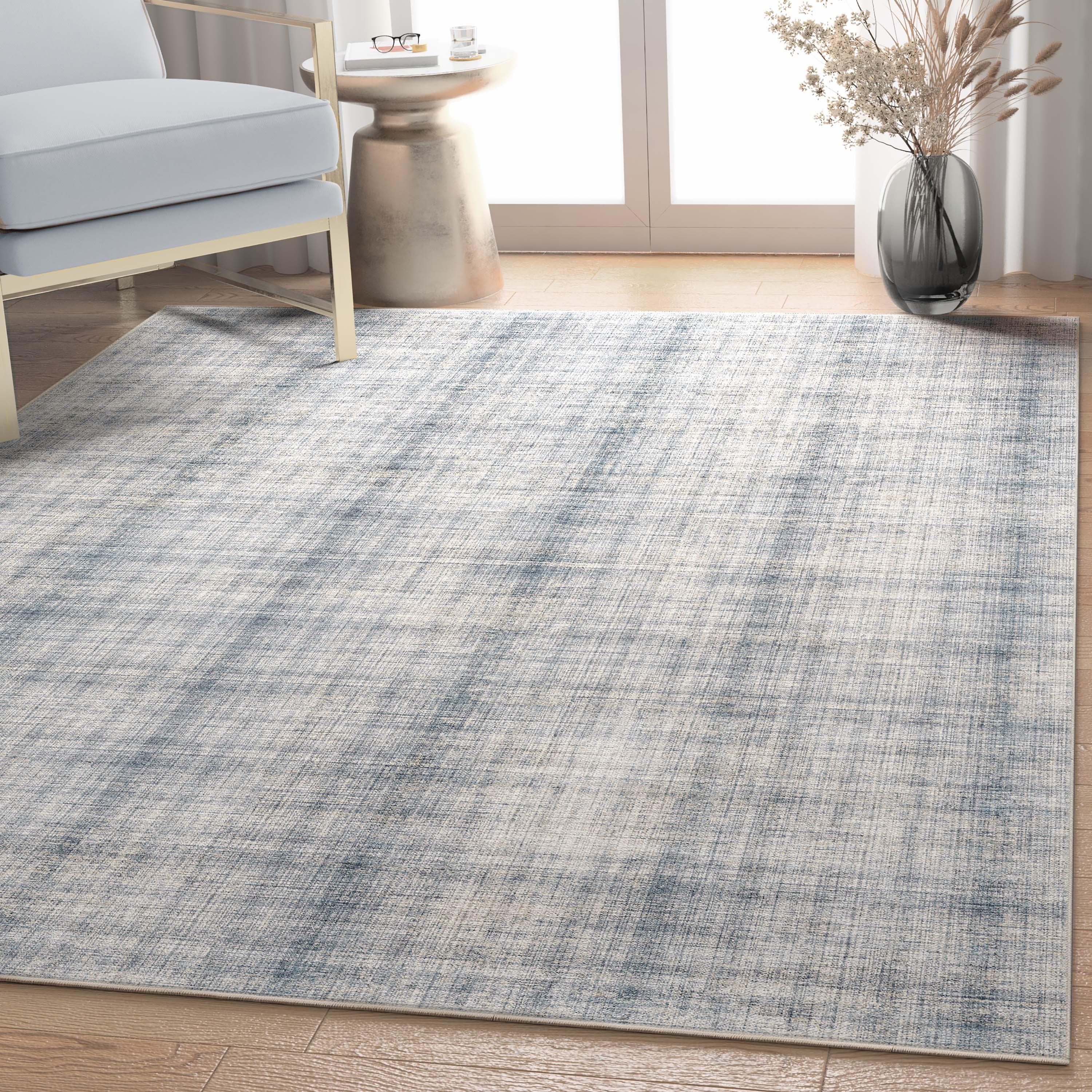 Blue Cream Abstract Plaid Flat-Weave Area Rug 9'10" x 13'