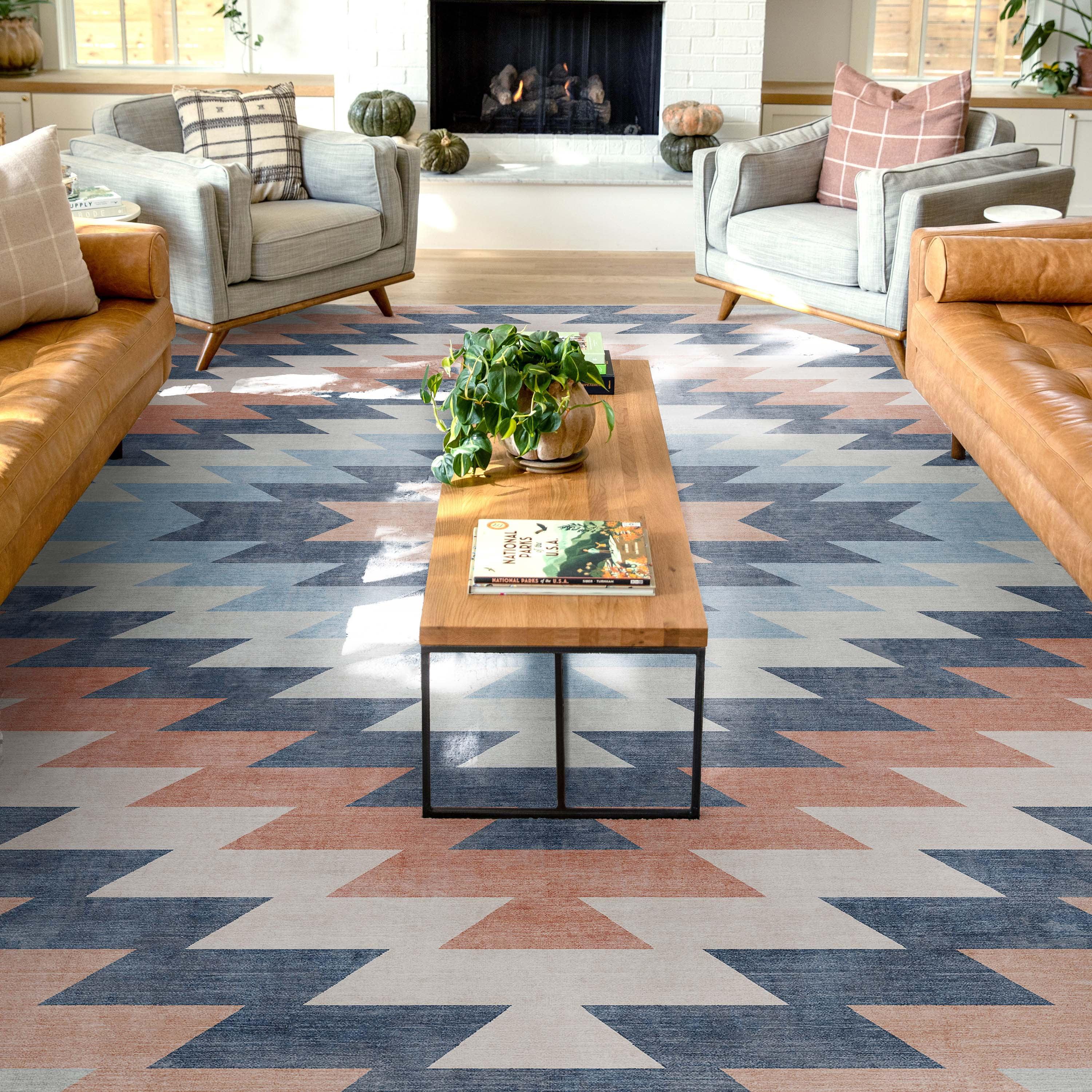 Kehr Albuquerque Southwestern Flatweave Blue Area Rug
