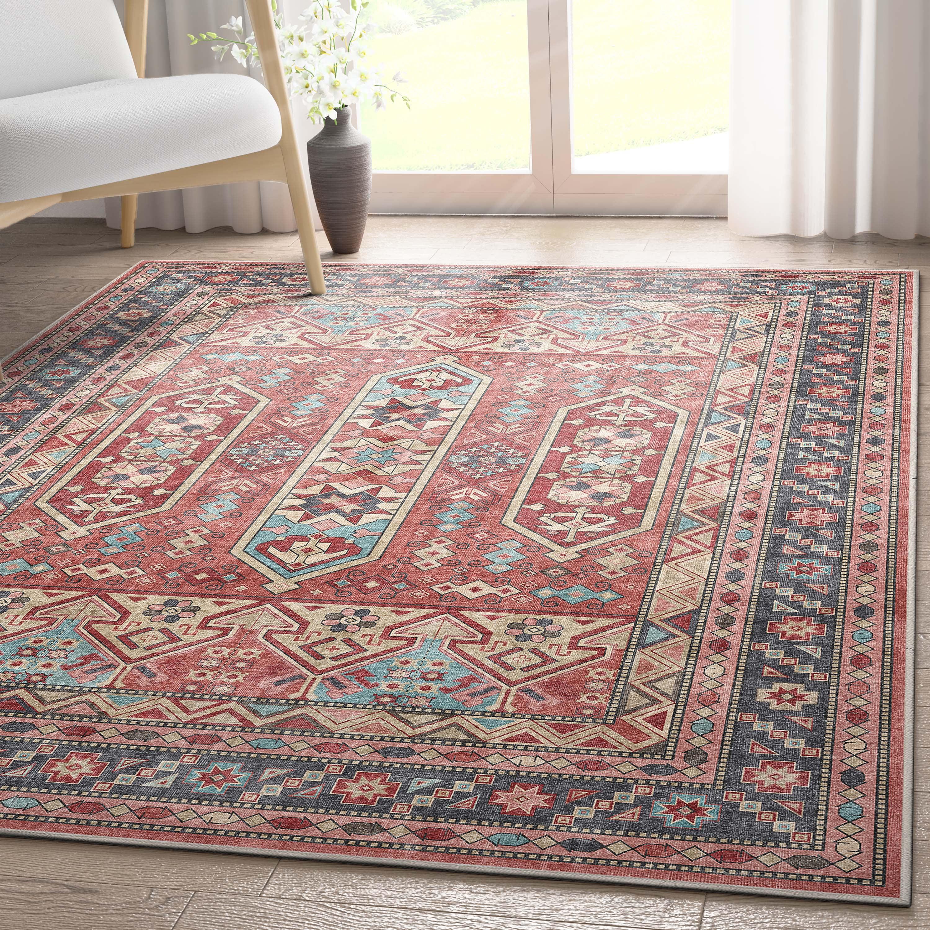 Apollo Red and Blue Vintage Tribal Flat-Weave Rug 3'3" x 5'