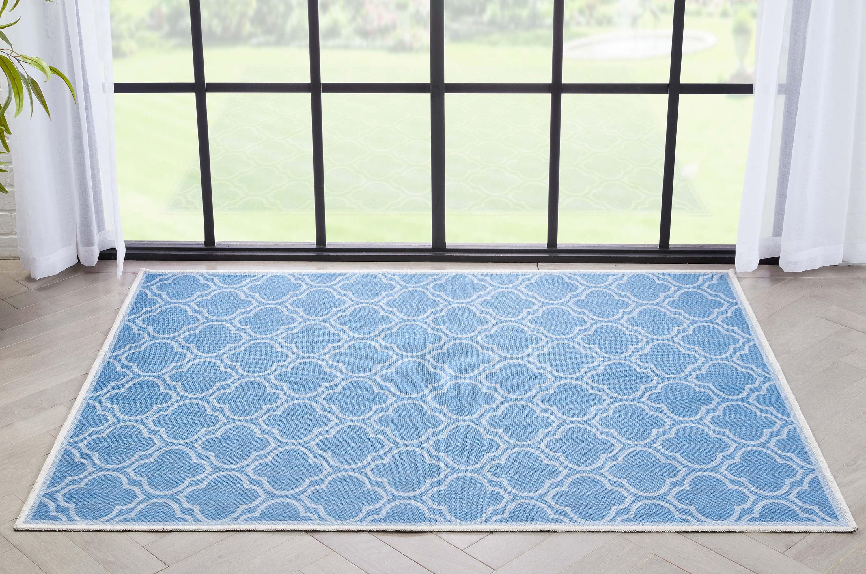 Kehr Lattice Moroccan Blue Machine Washable Area Rug