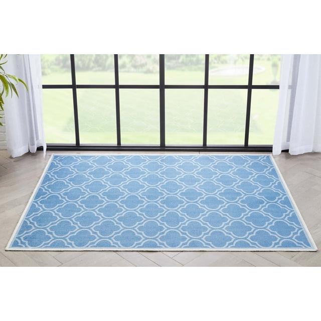 Kehr Lattice Moroccan Blue Machine Washable Area Rug