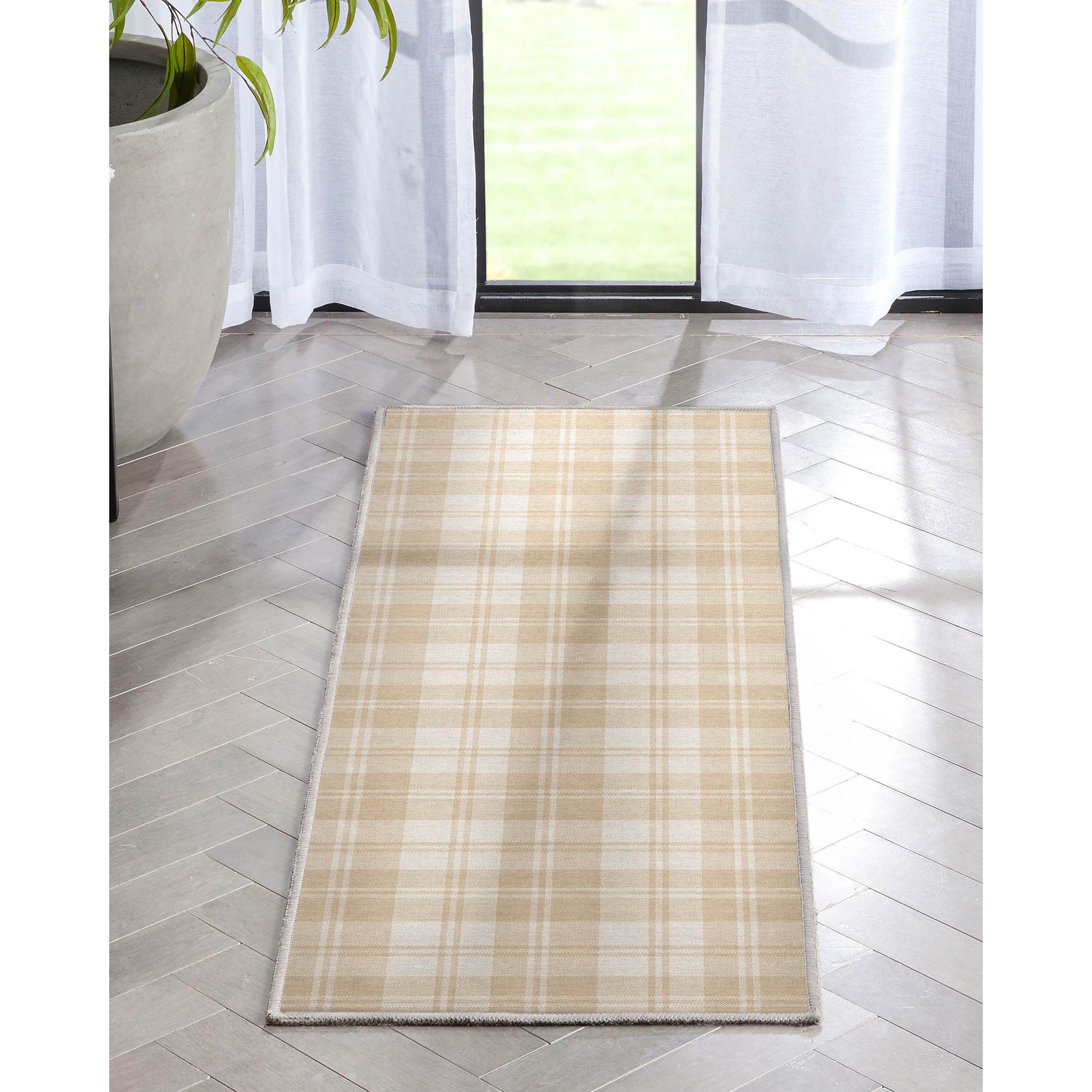 Well Woven Apollo Plaid Farmhouse Geometric Beige Brown Grey Flat-Weave Area Rug