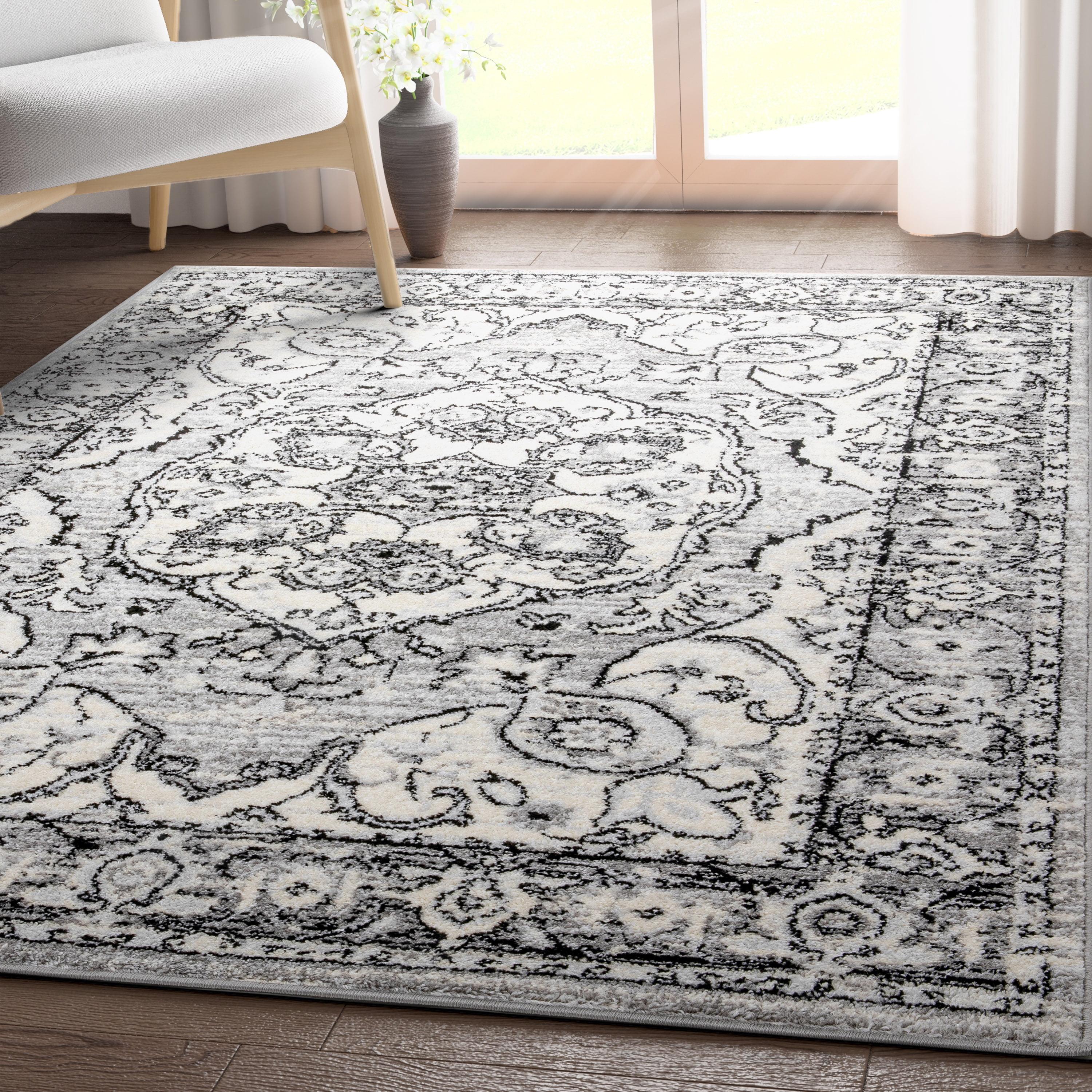 Mystic Arctic Bloom Gray and Ivory Oriental Area Rug