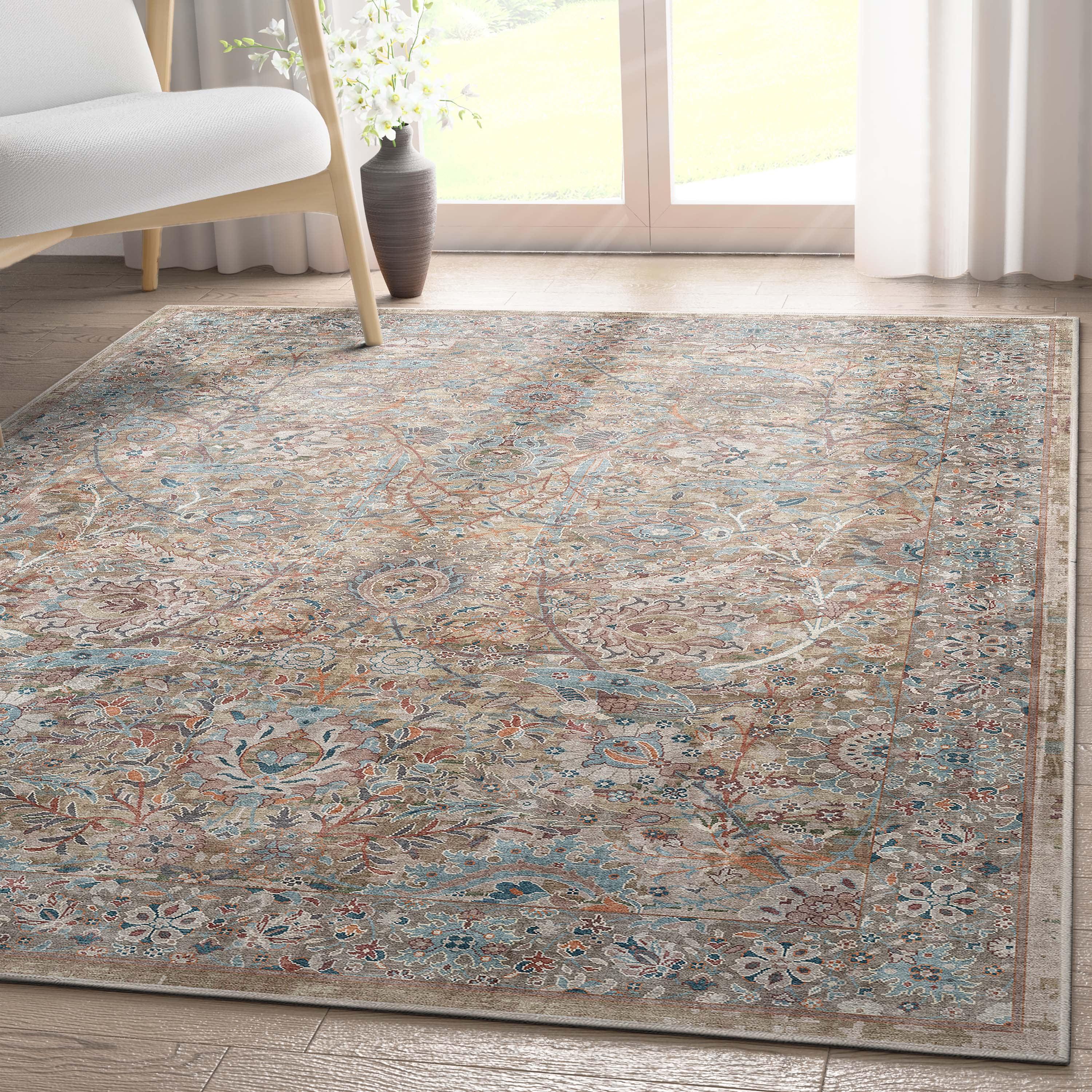 Ervin Emilia Vintage Persian Floral Blue Beige Flat-Weave Rug