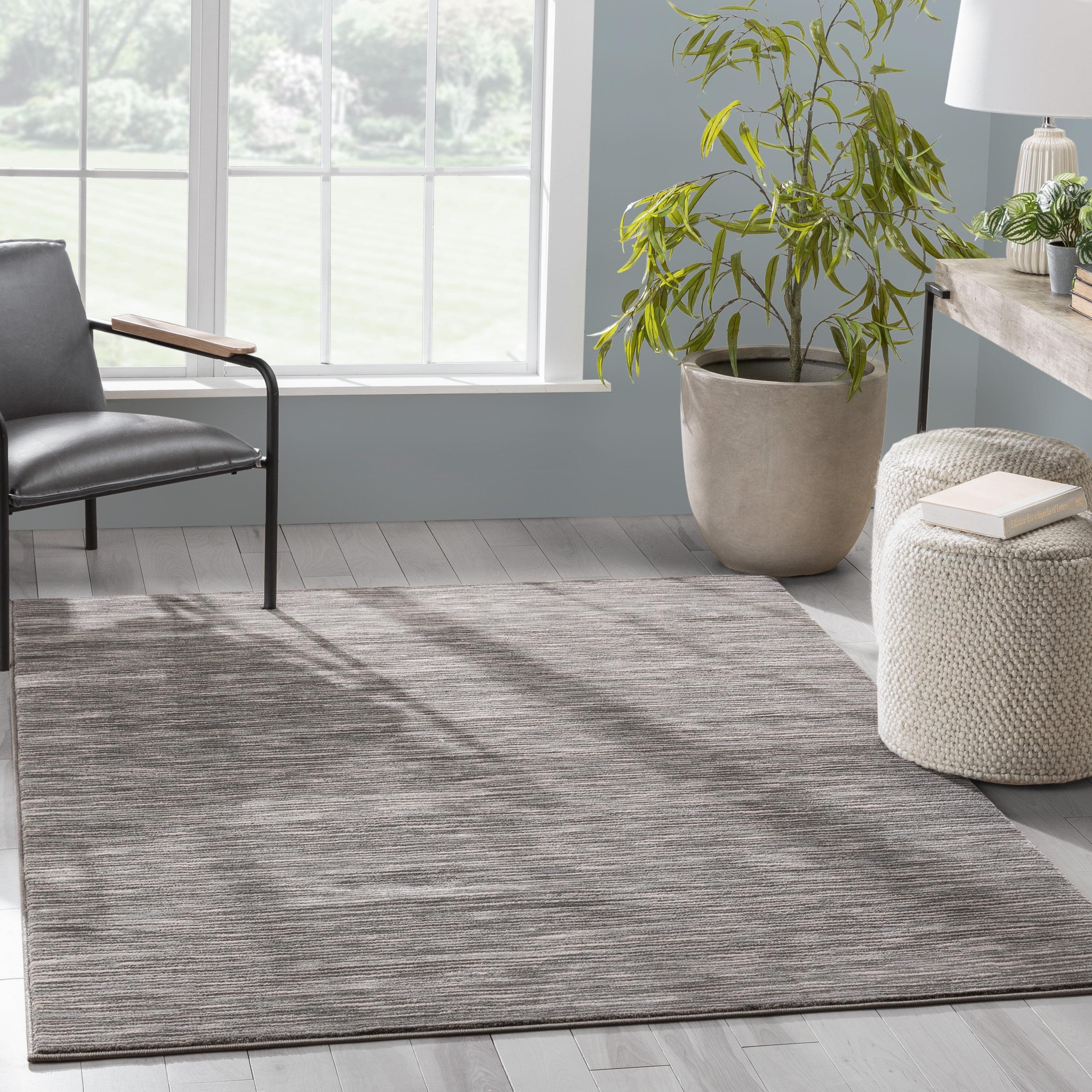 Well Woven Baldwin Owen Striped Modern Dark Grey Plush Pile Area Rug