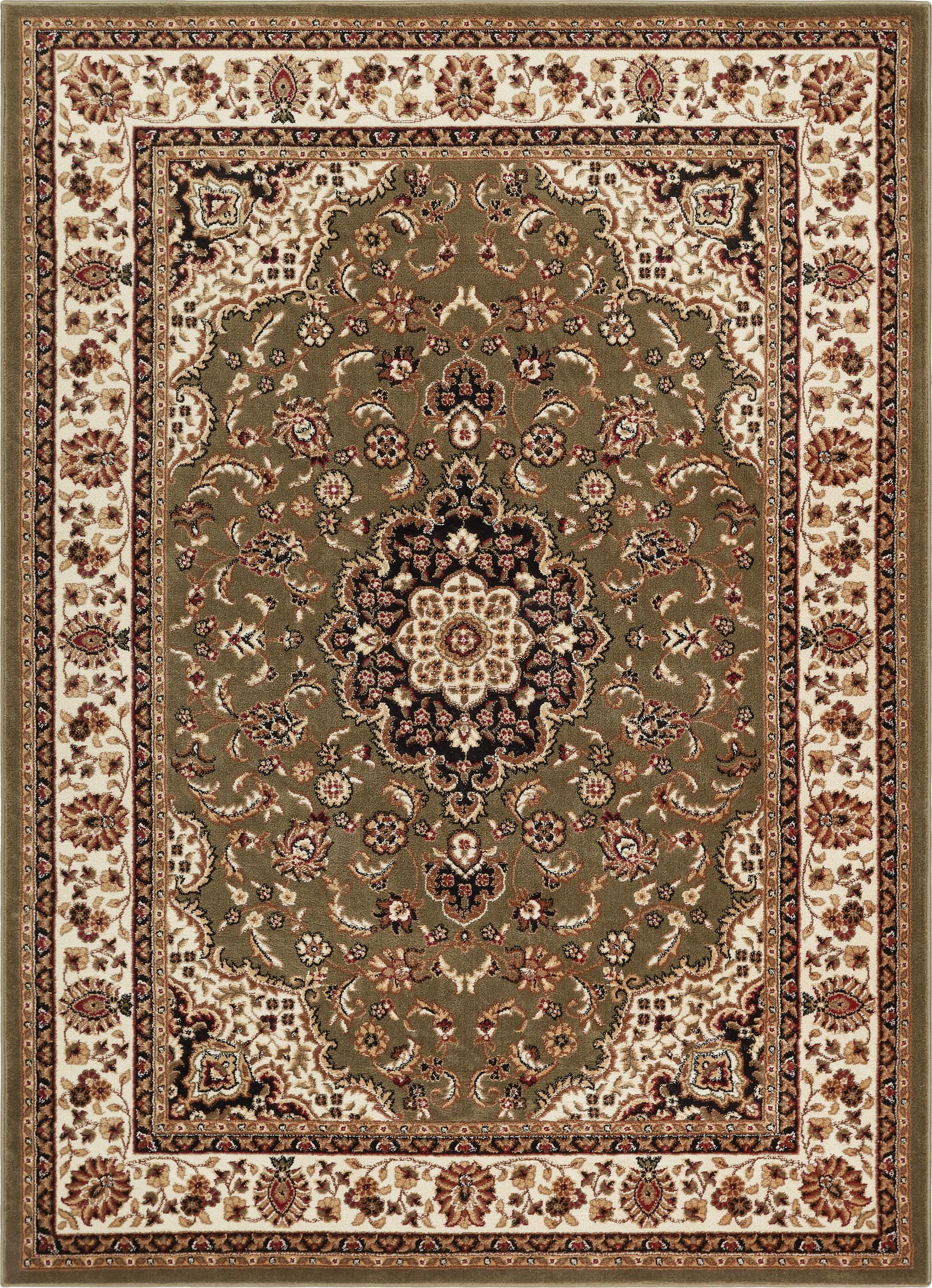 Green Medallion Synthetic Traditional 6'7" x 9'6" Area Rug