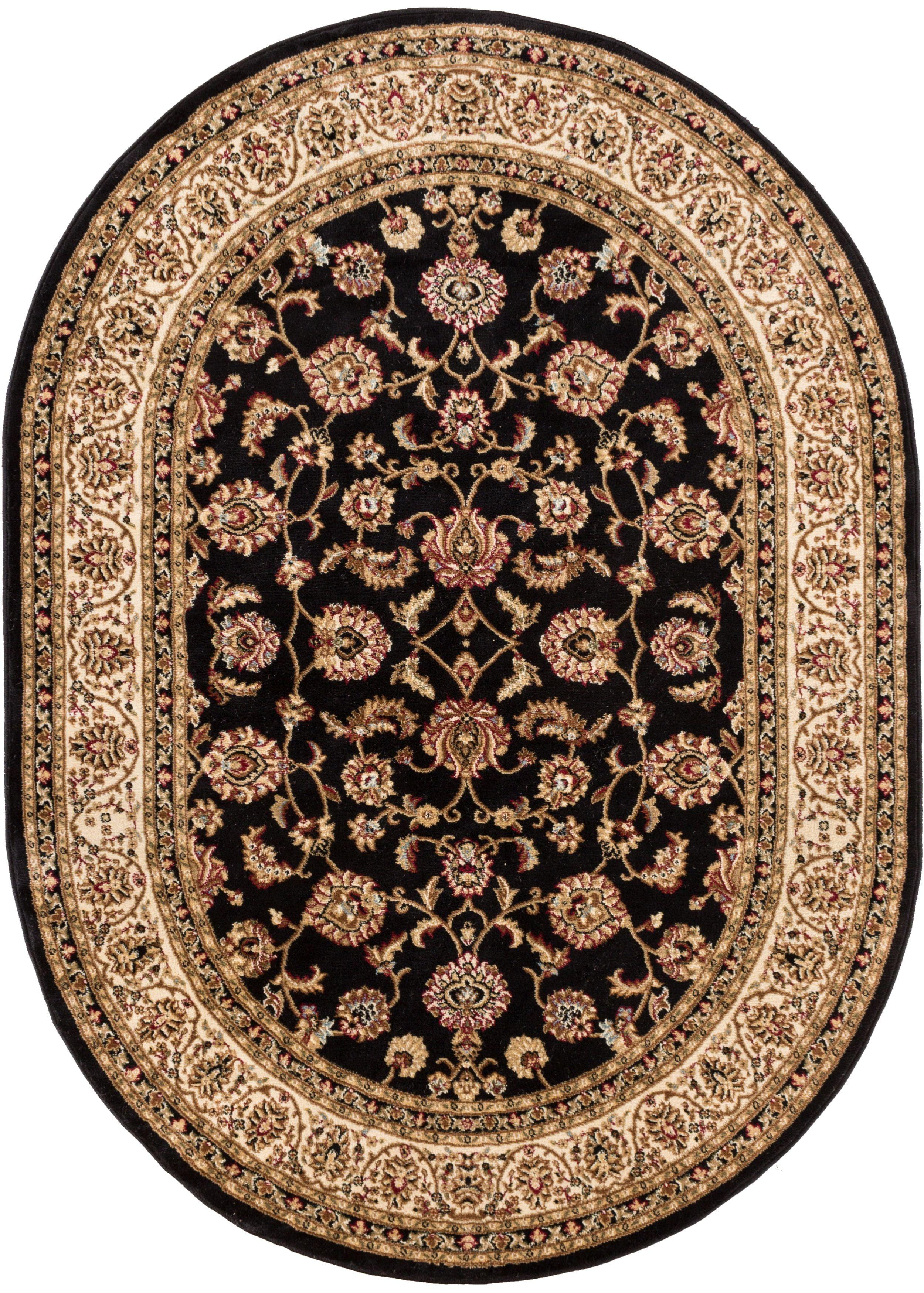 Black and Beige Rectangular Oriental Synthetic Area Rug