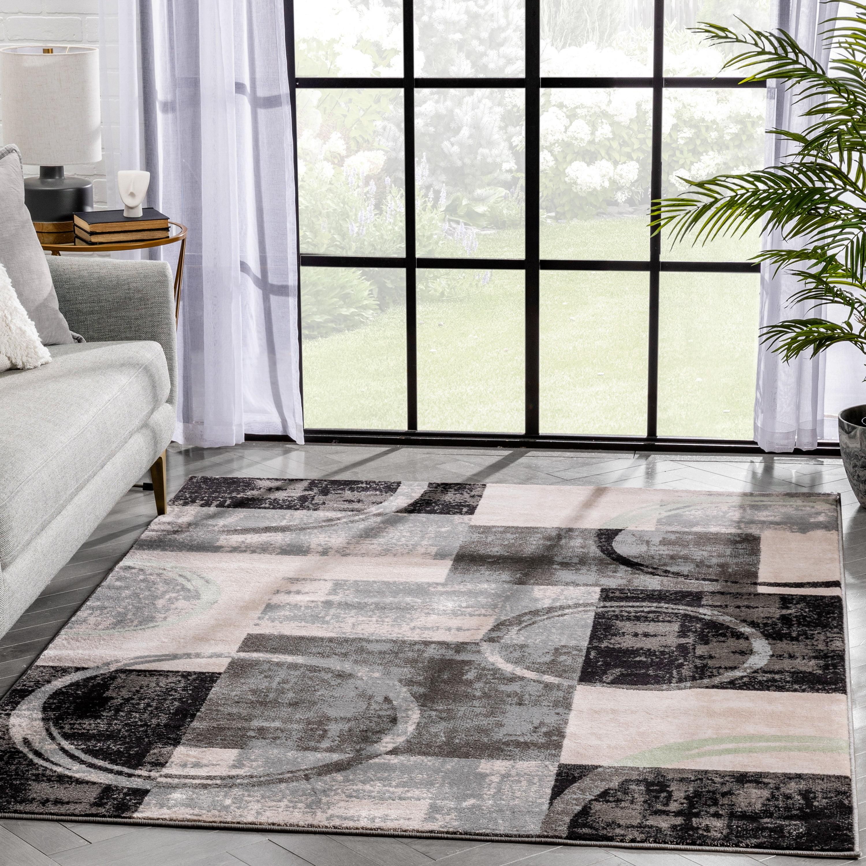 Modern Geometric Grey Green Synthetic 5'3" x 7'3" Area Rug